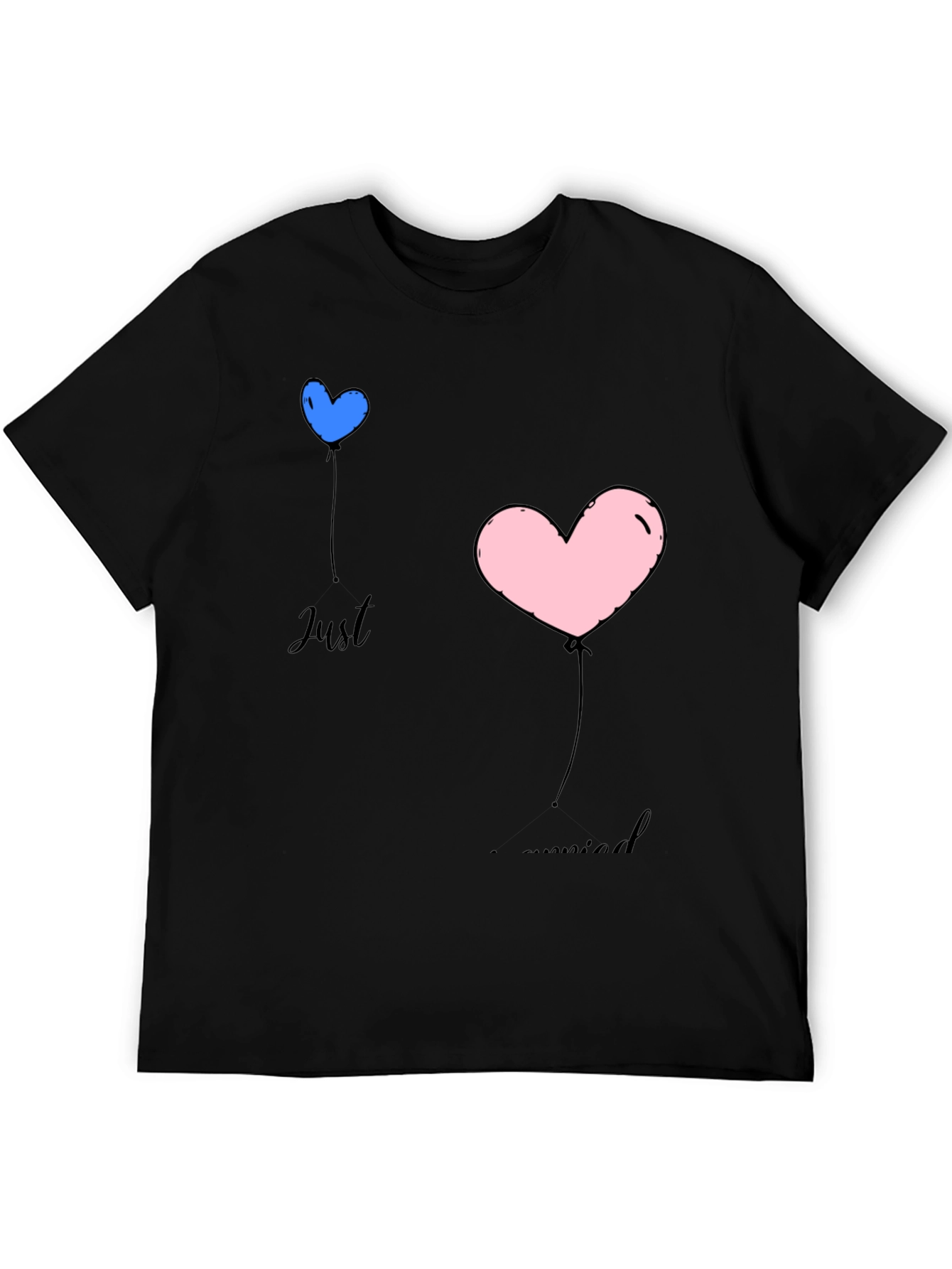 Just Married Heart Balloons Black T-Shirt