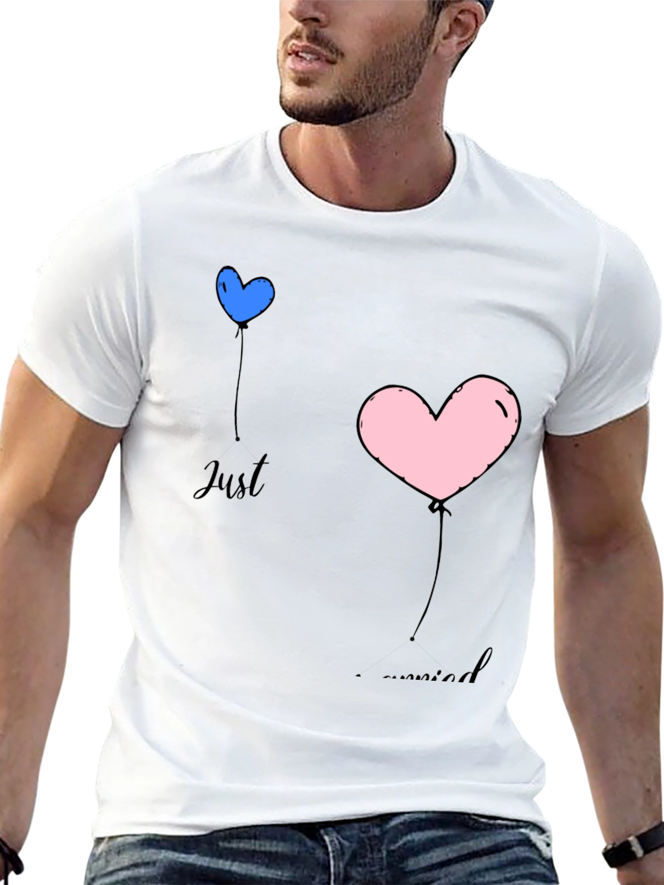Just Married Heart Balloons Black T-Shirt
