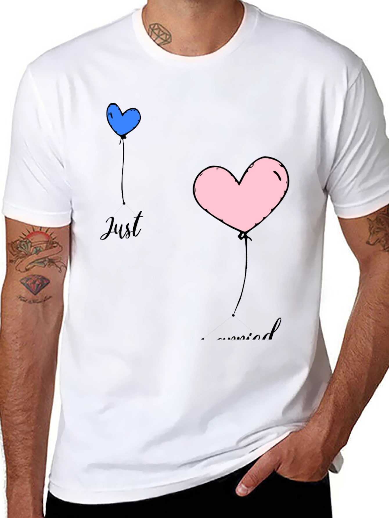 Just Married Heart Balloons Black T-Shirt