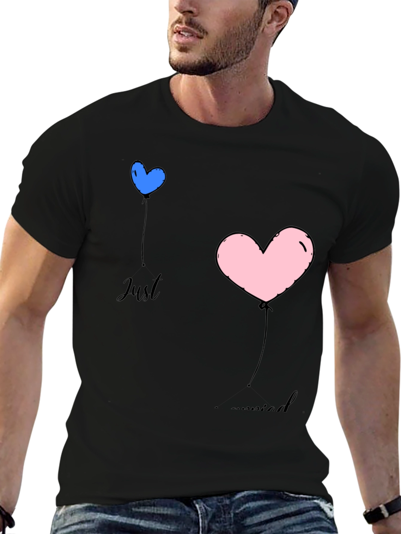 Just Married Heart Balloons Black T-Shirt