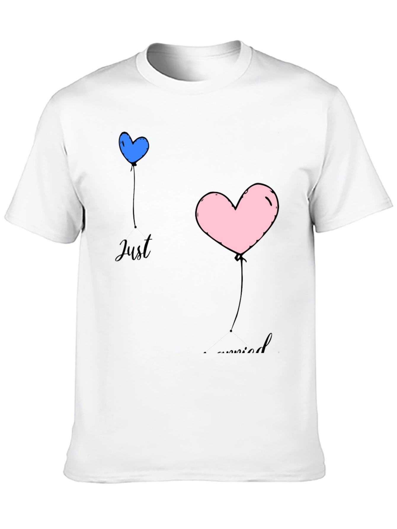 Just Married Heart Balloons Black T-Shirt