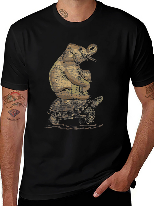 Elephant Riding Turtle Graphic T-Shirt