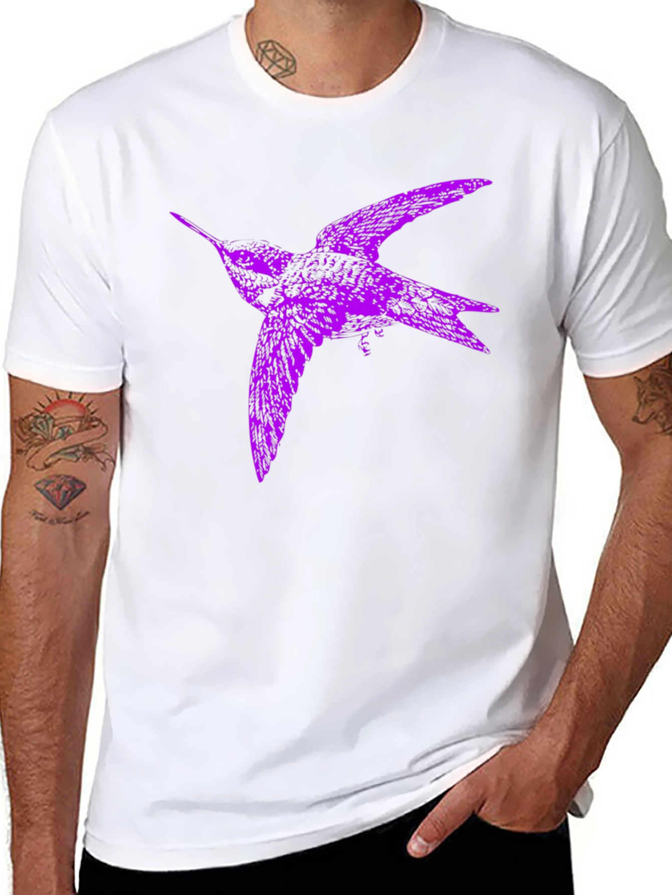 Purple Bird Graphic Tee - Black Cotton Blend T-Shirt