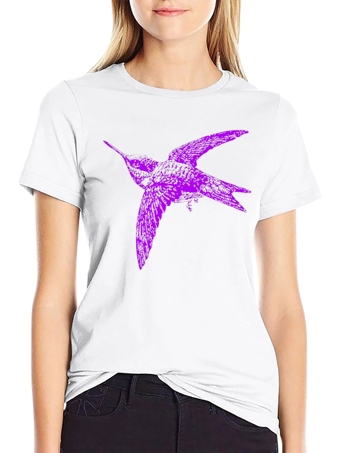 Purple Bird Graphic Tee - Black Cotton Blend T-Shirt