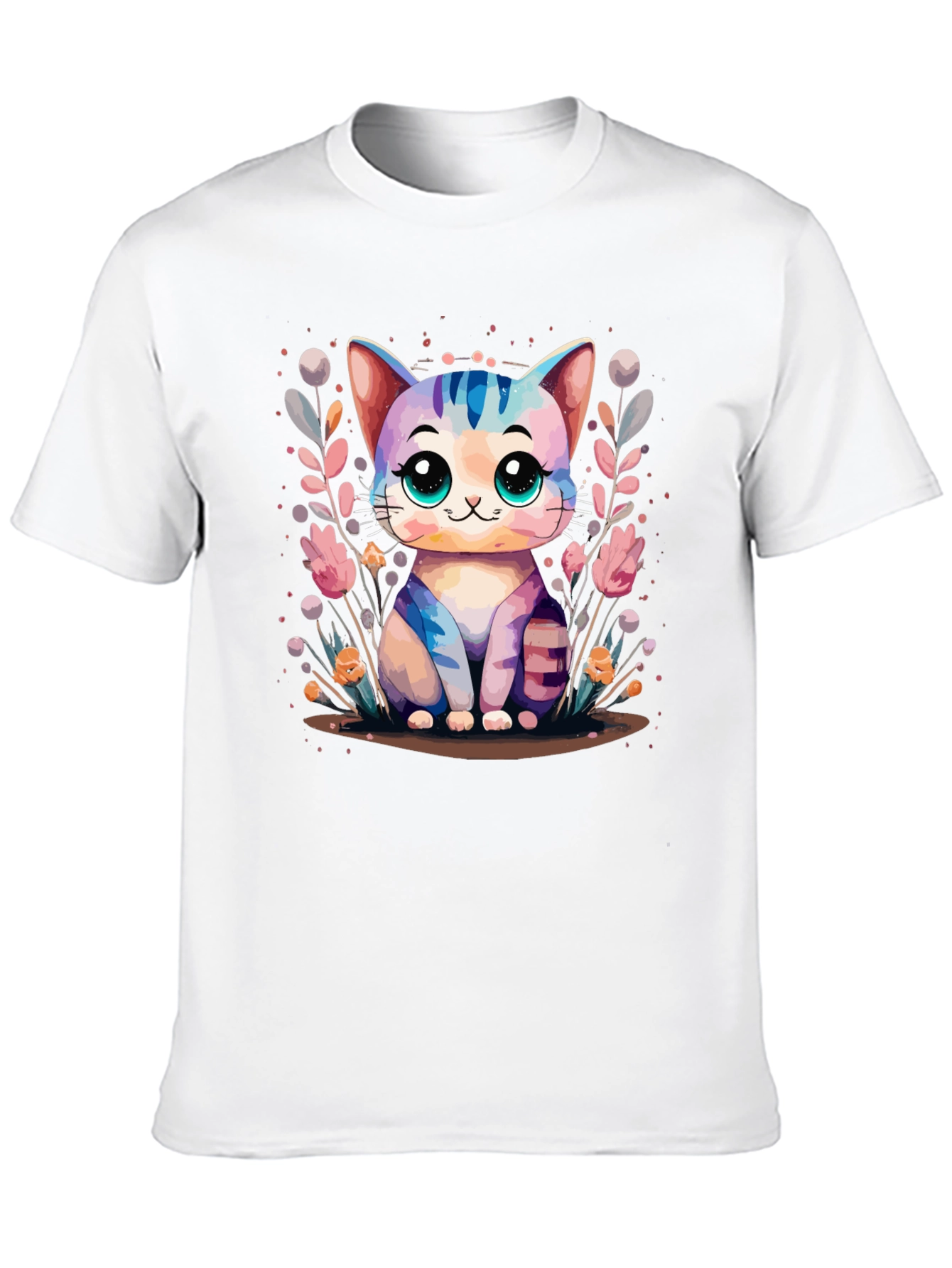 Cute Kawaii Cat Graphic Black T-Shirt