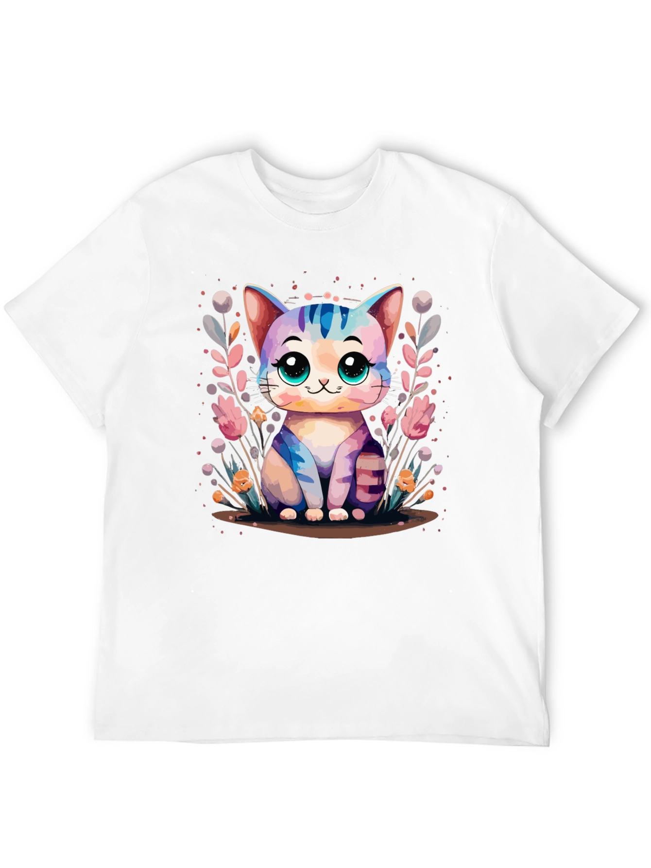 Cute Kawaii Cat Graphic Black T-Shirt