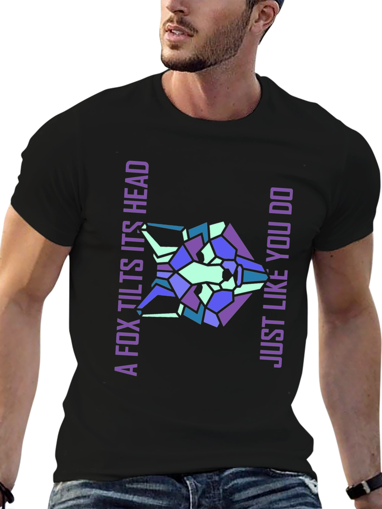 Geometric Fox Head Graphic T-Shirt
