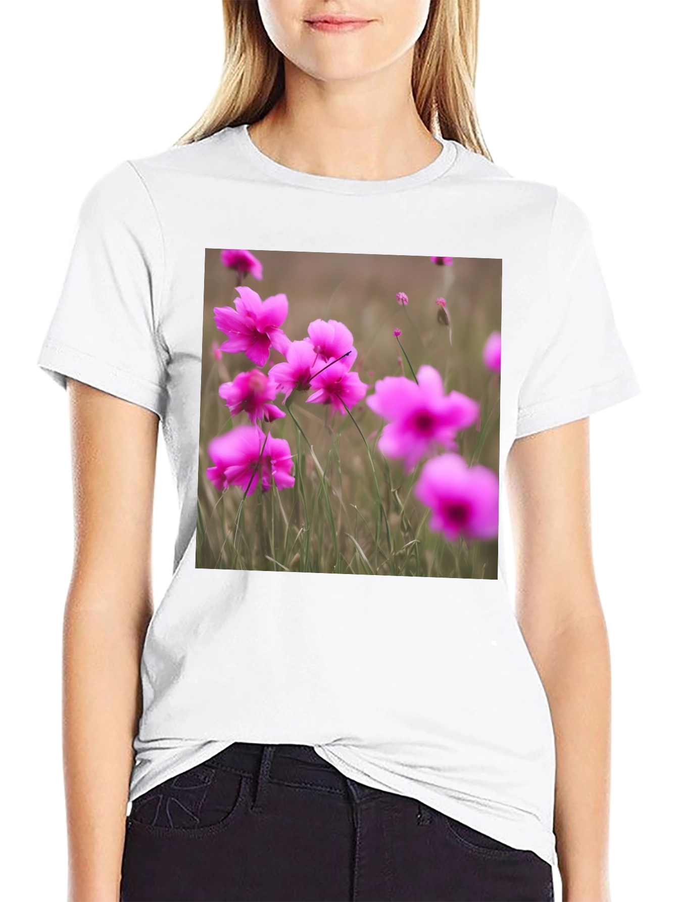 Black T-Shirt with Floral Design