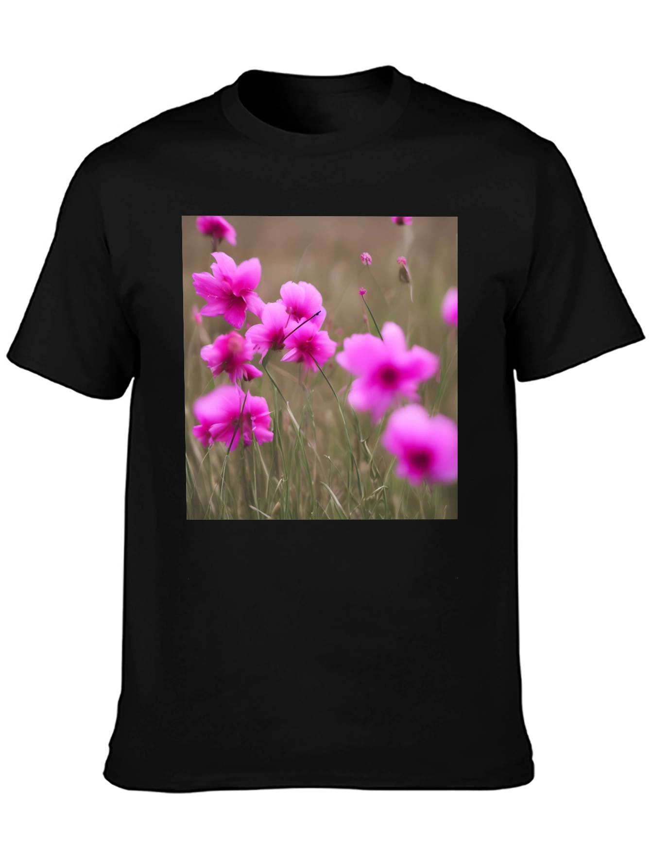 Black T-Shirt with Floral Design