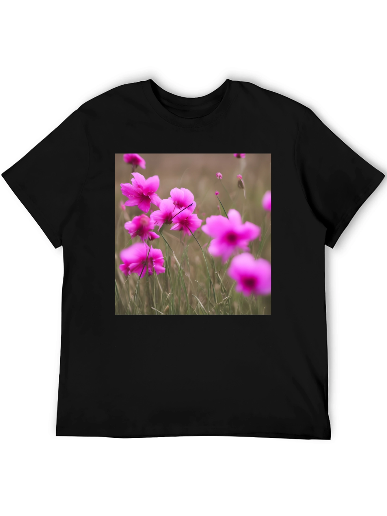 Black T-Shirt with Floral Design
