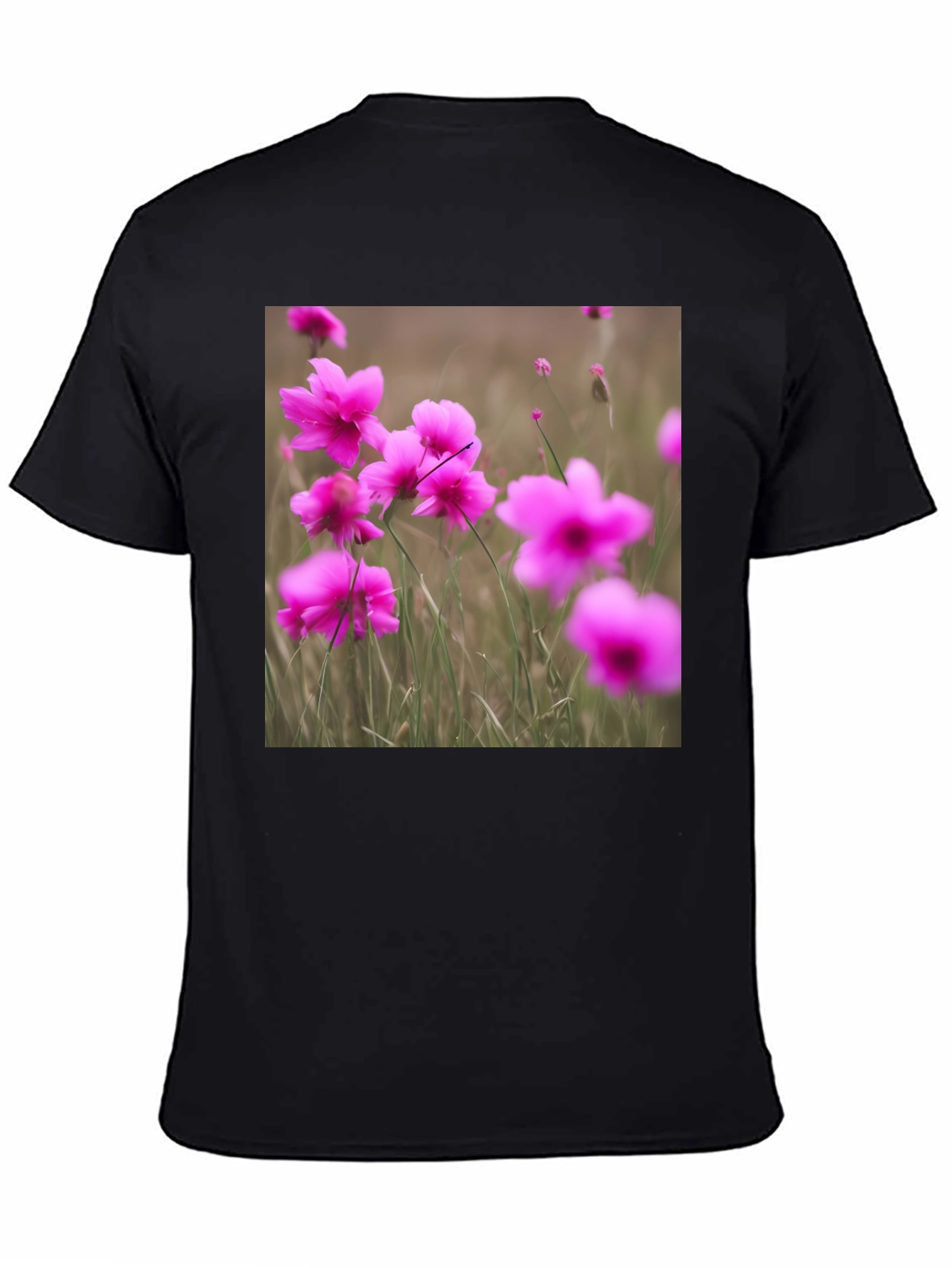 Black T-Shirt with Floral Design
