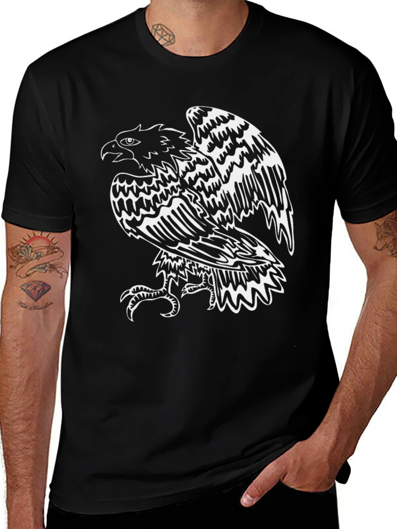 Bold Eagle Graphic Tee - Black Cotton T-Shirt