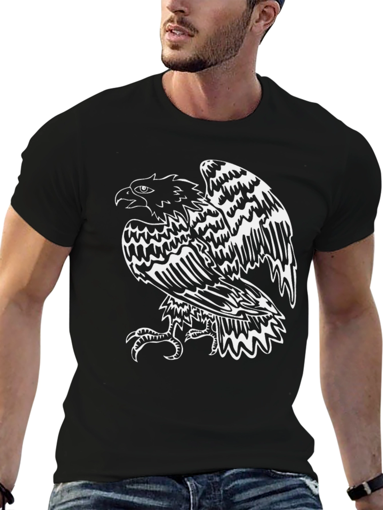 Bold Eagle Graphic Tee - Black Cotton T-Shirt