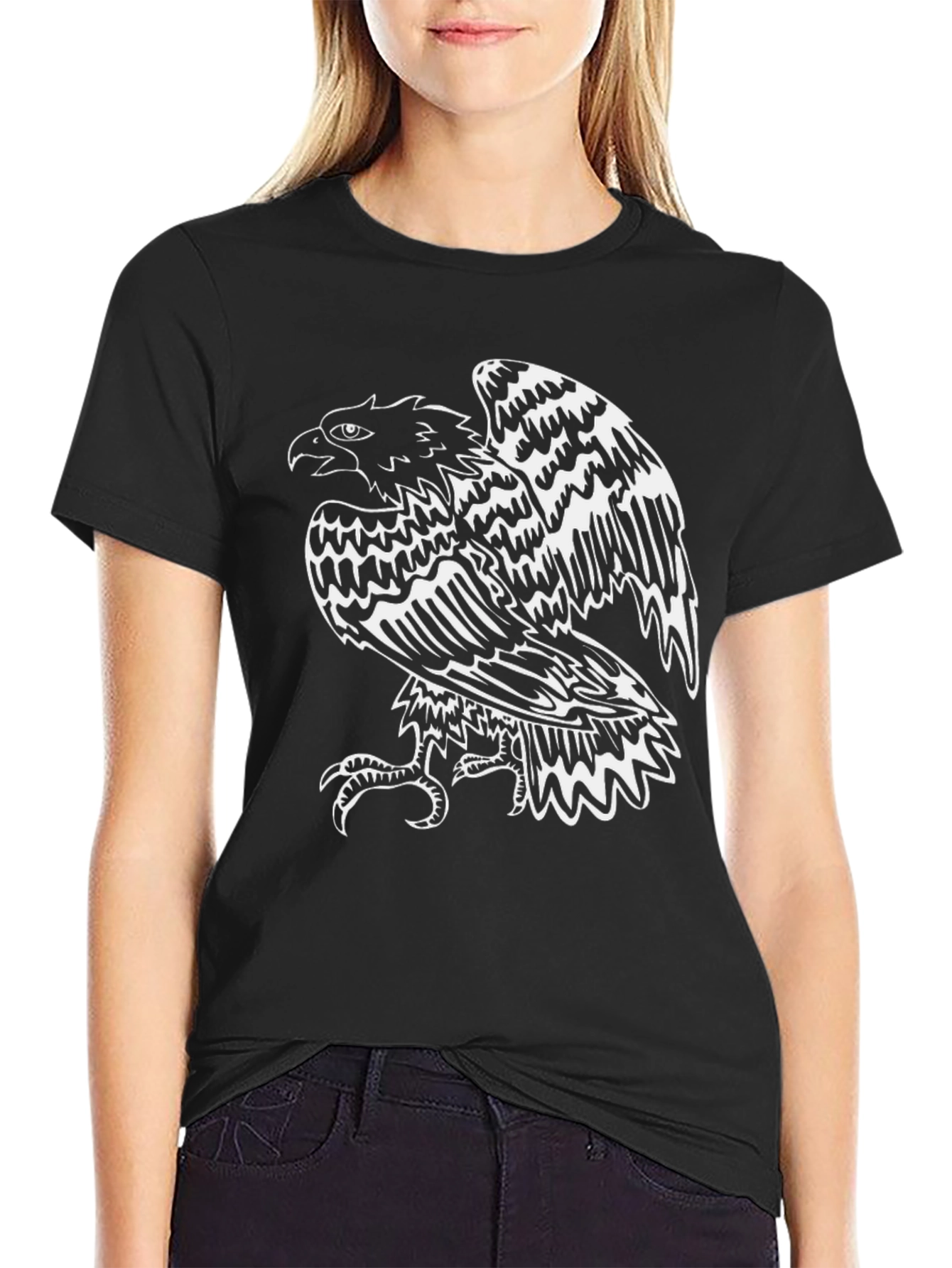Bold Eagle Graphic Tee - Black Cotton T-Shirt