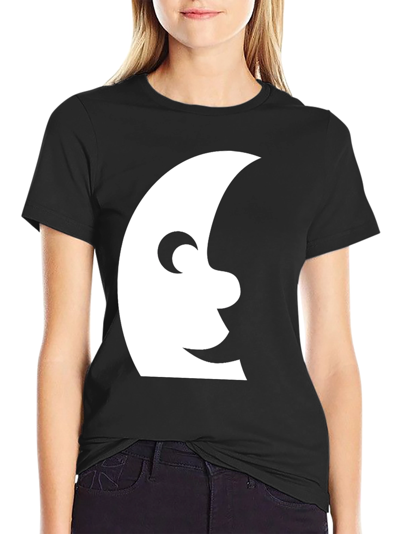 Mens Black T-Shirt with Moon Face Graphic