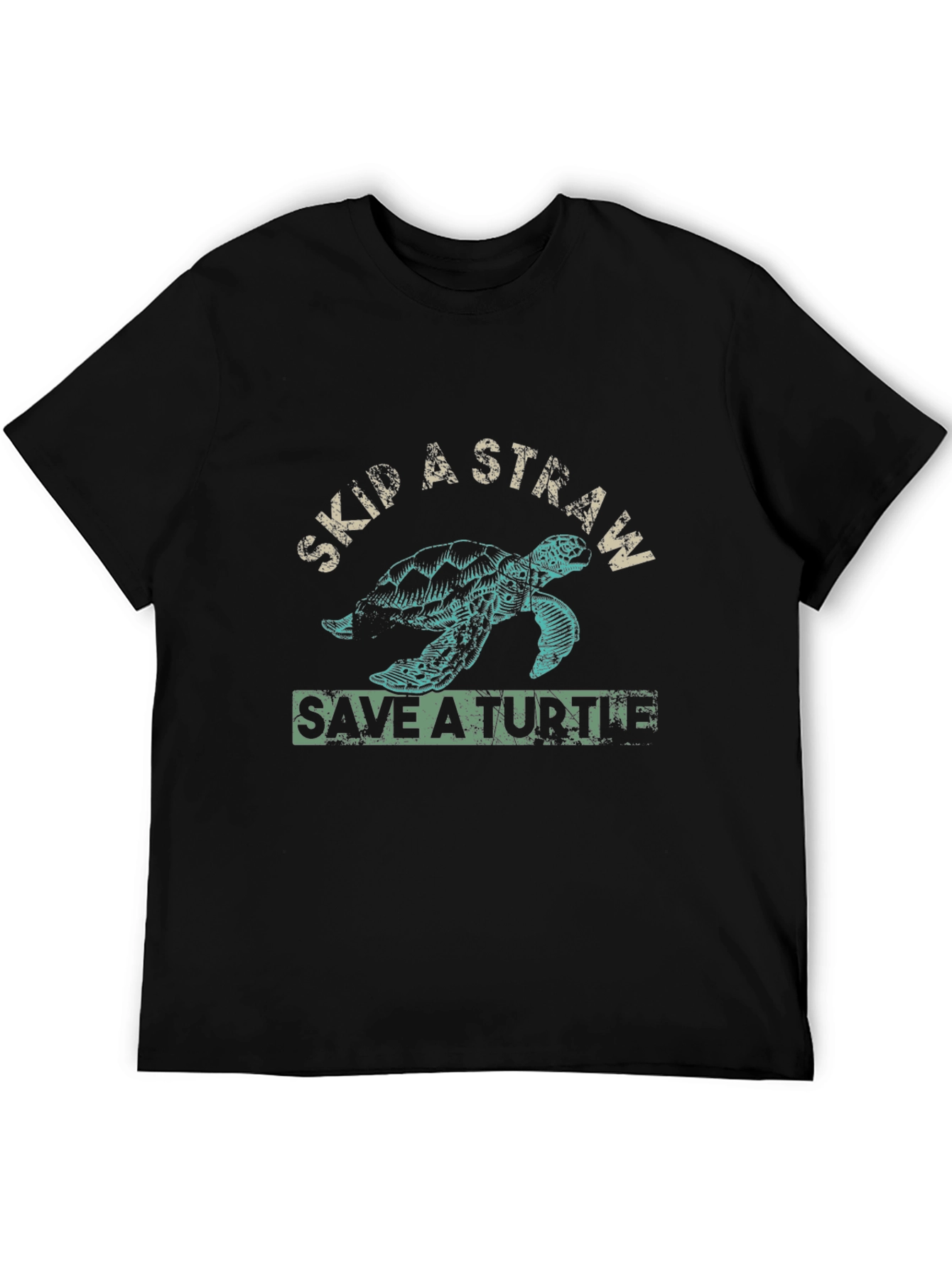 Skip a Straw Save a Turtle Black T-Shirt