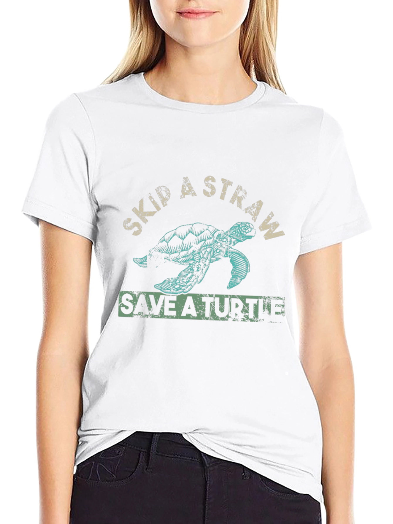 Skip a Straw Save a Turtle Black T-Shirt