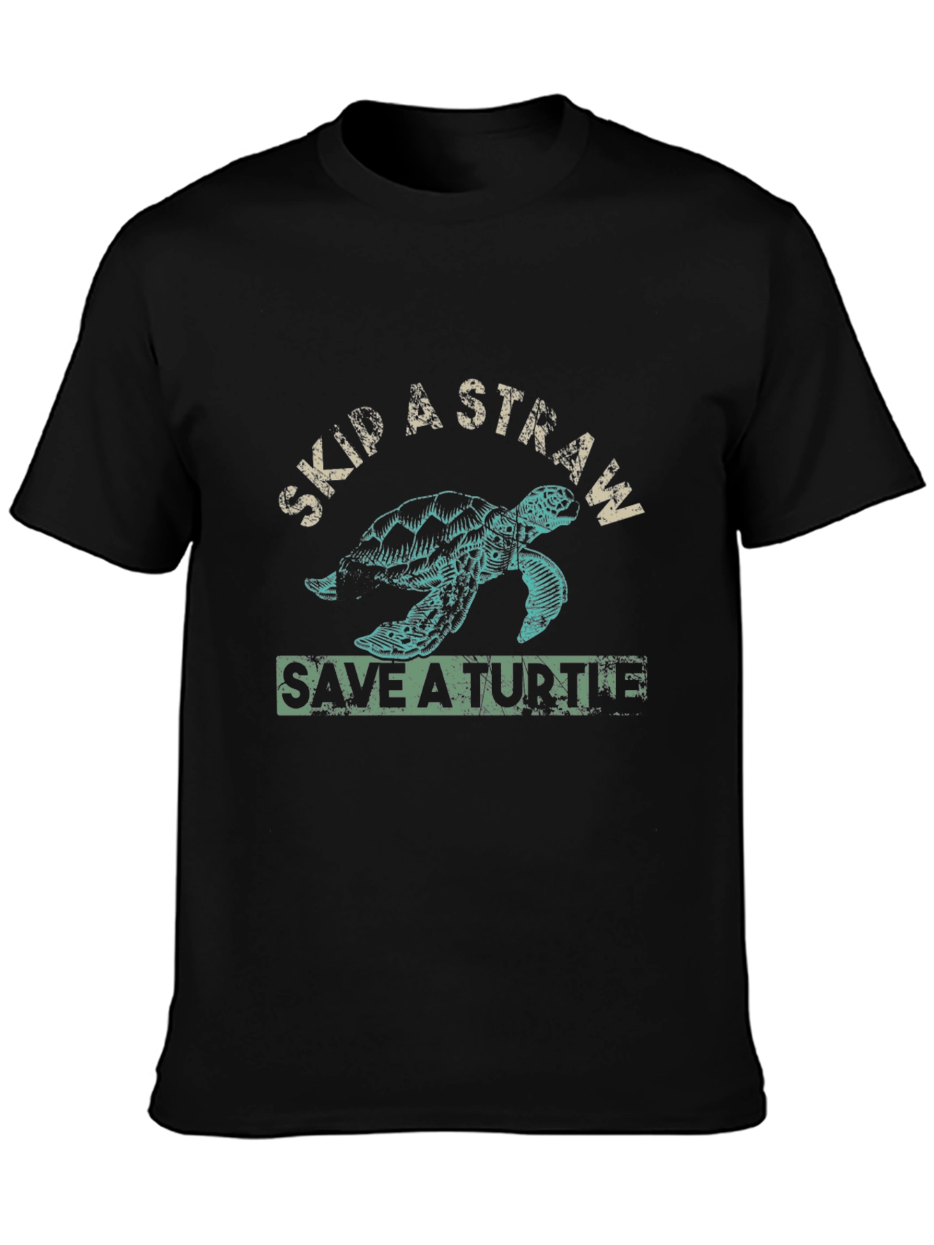 Skip a Straw Save a Turtle Black T-Shirt