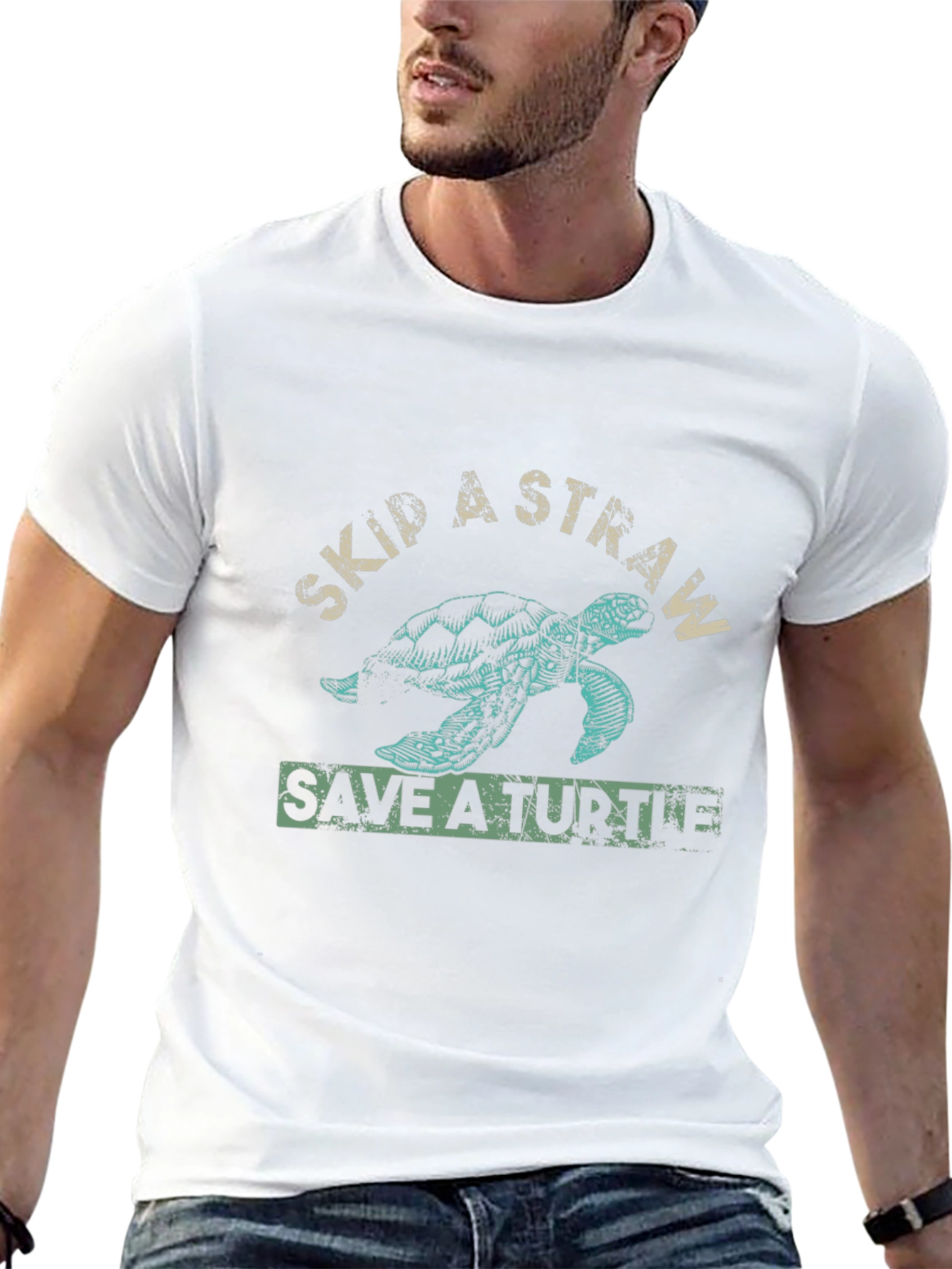Skip a Straw Save a Turtle Black T-Shirt