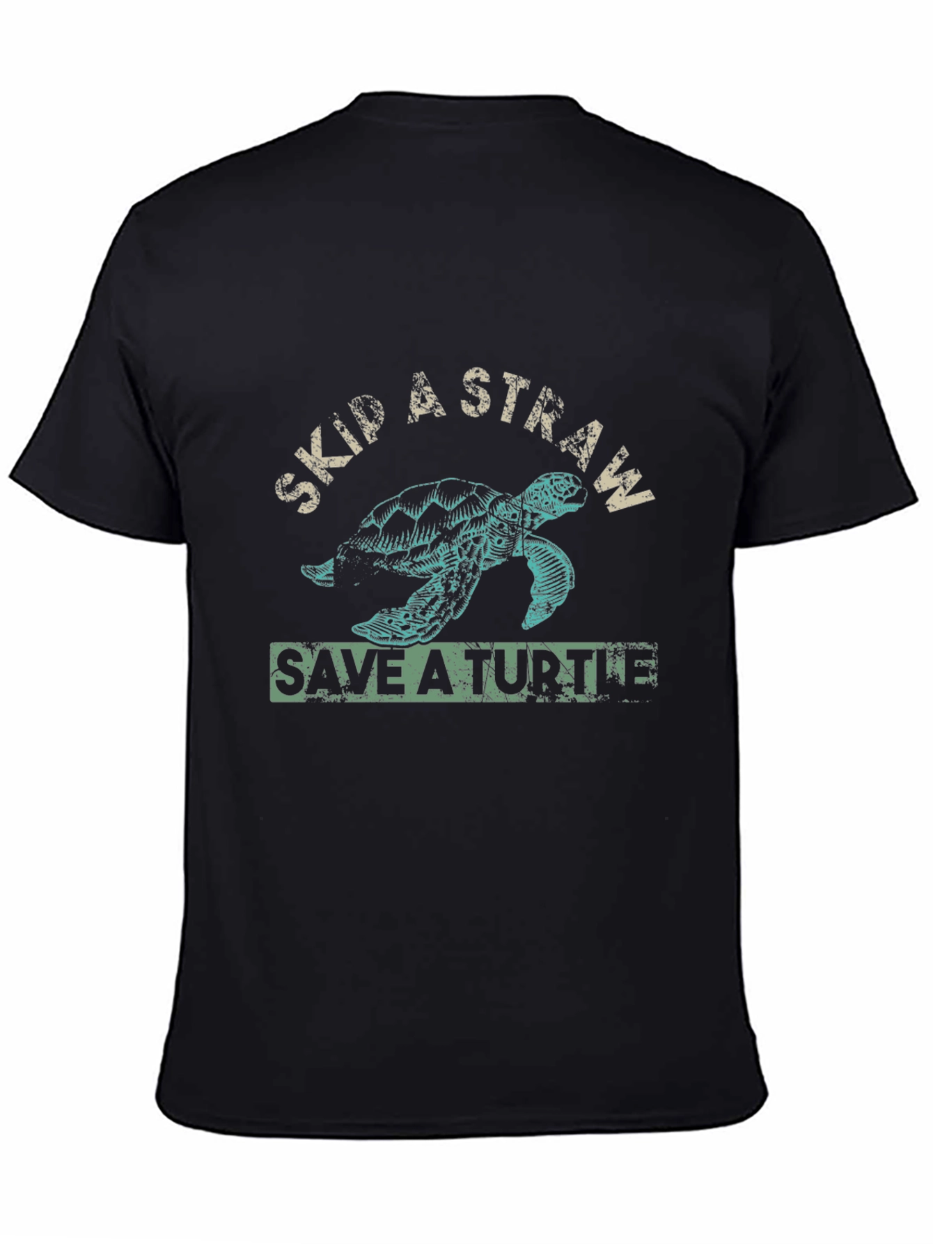 Skip a Straw Save a Turtle Black T-Shirt