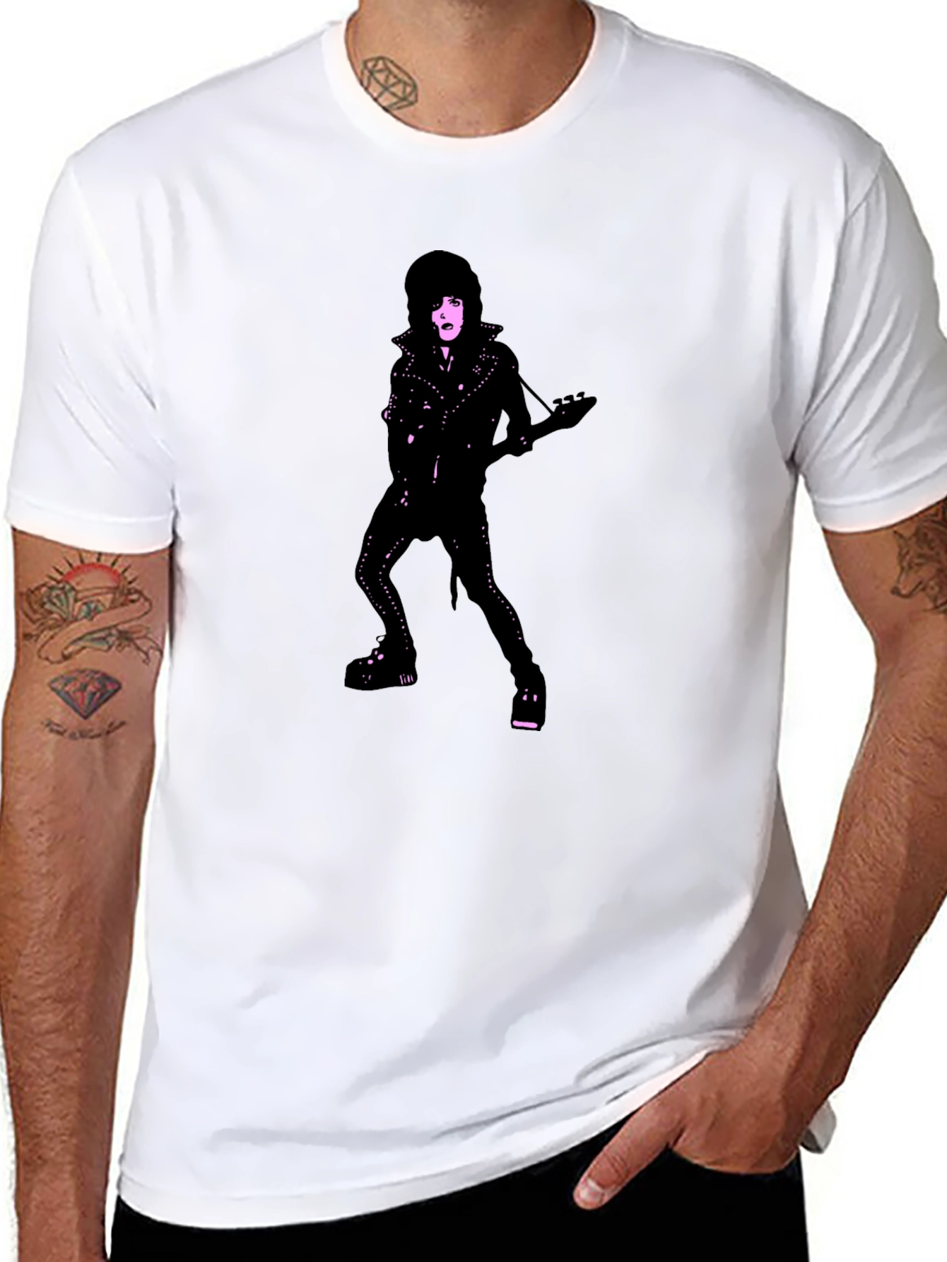 Black T-Shirt with Glam Rocker Graphic