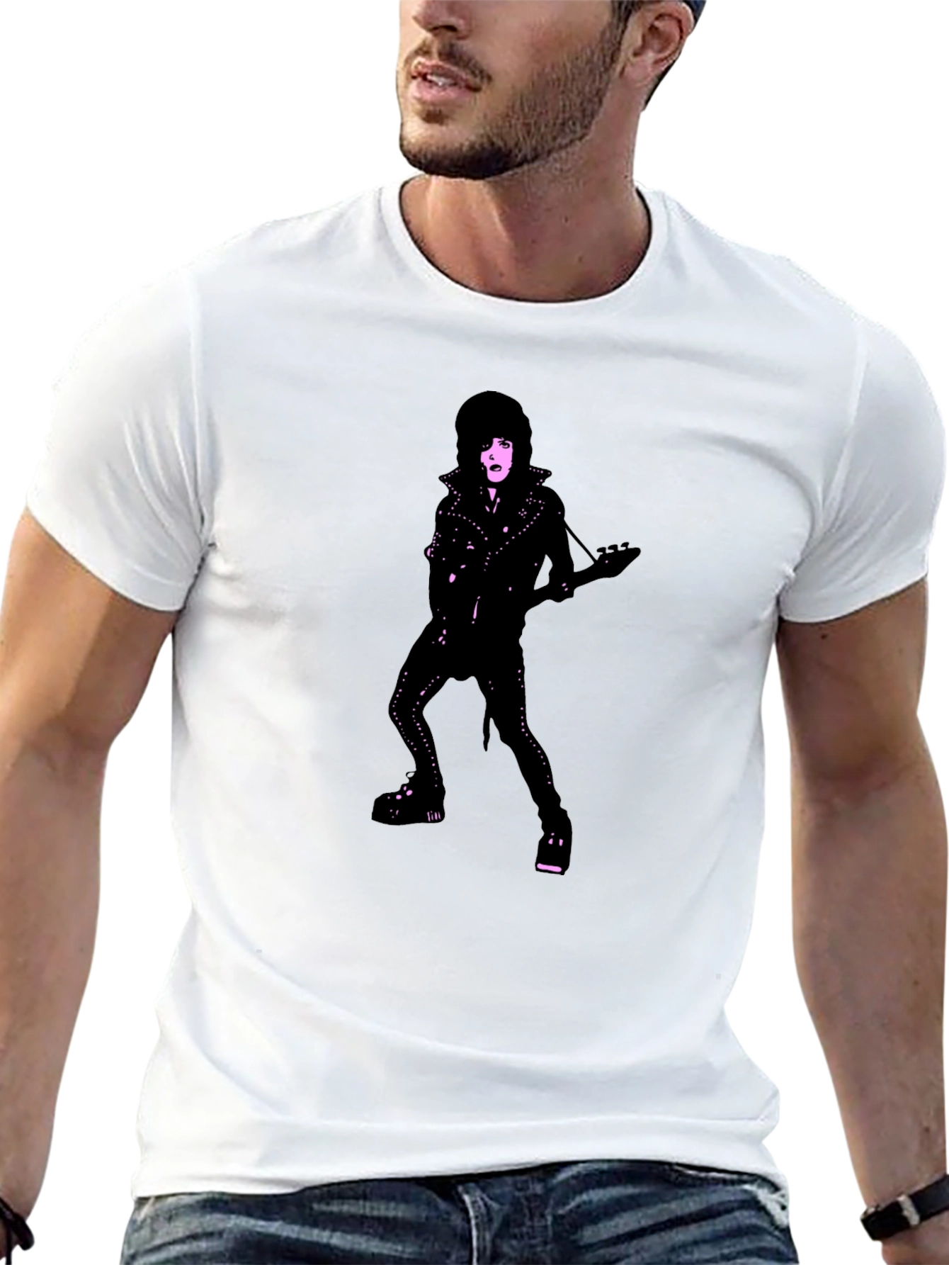 Black T-Shirt with Glam Rocker Graphic