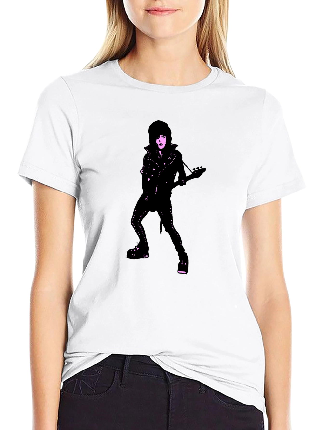 Black T-Shirt with Glam Rocker Graphic