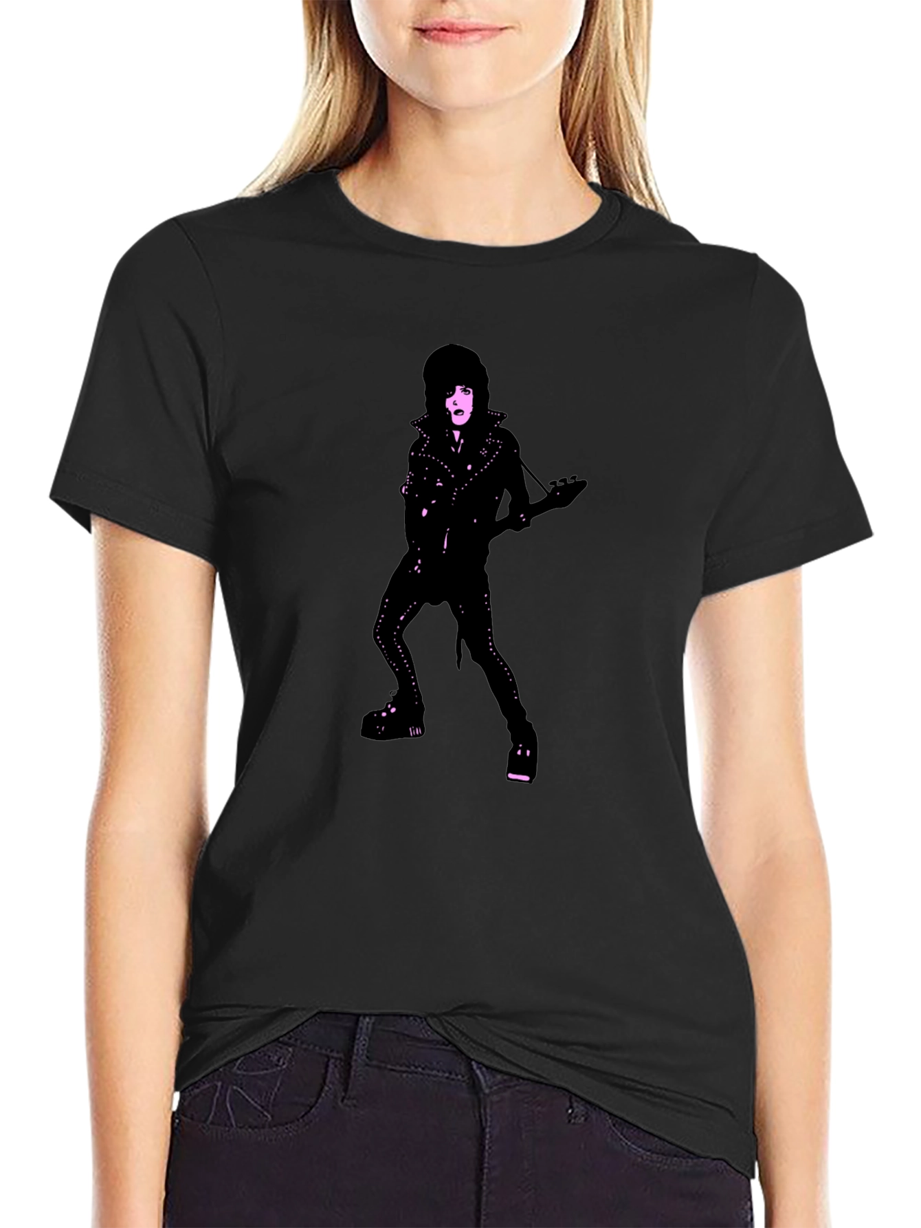 Black T-Shirt with Glam Rocker Graphic