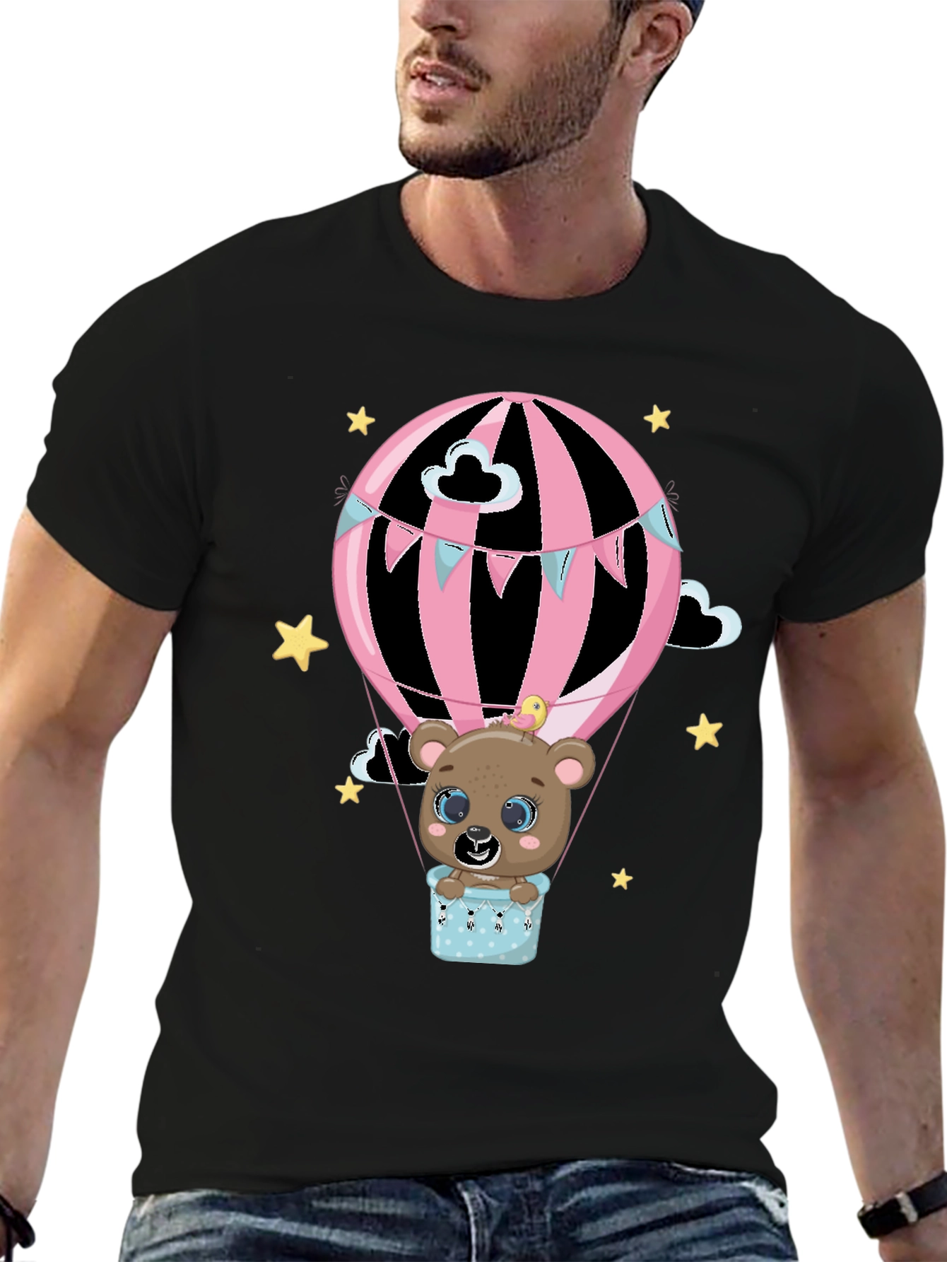 Cute Bear Hot Air Balloon Graphic Tee