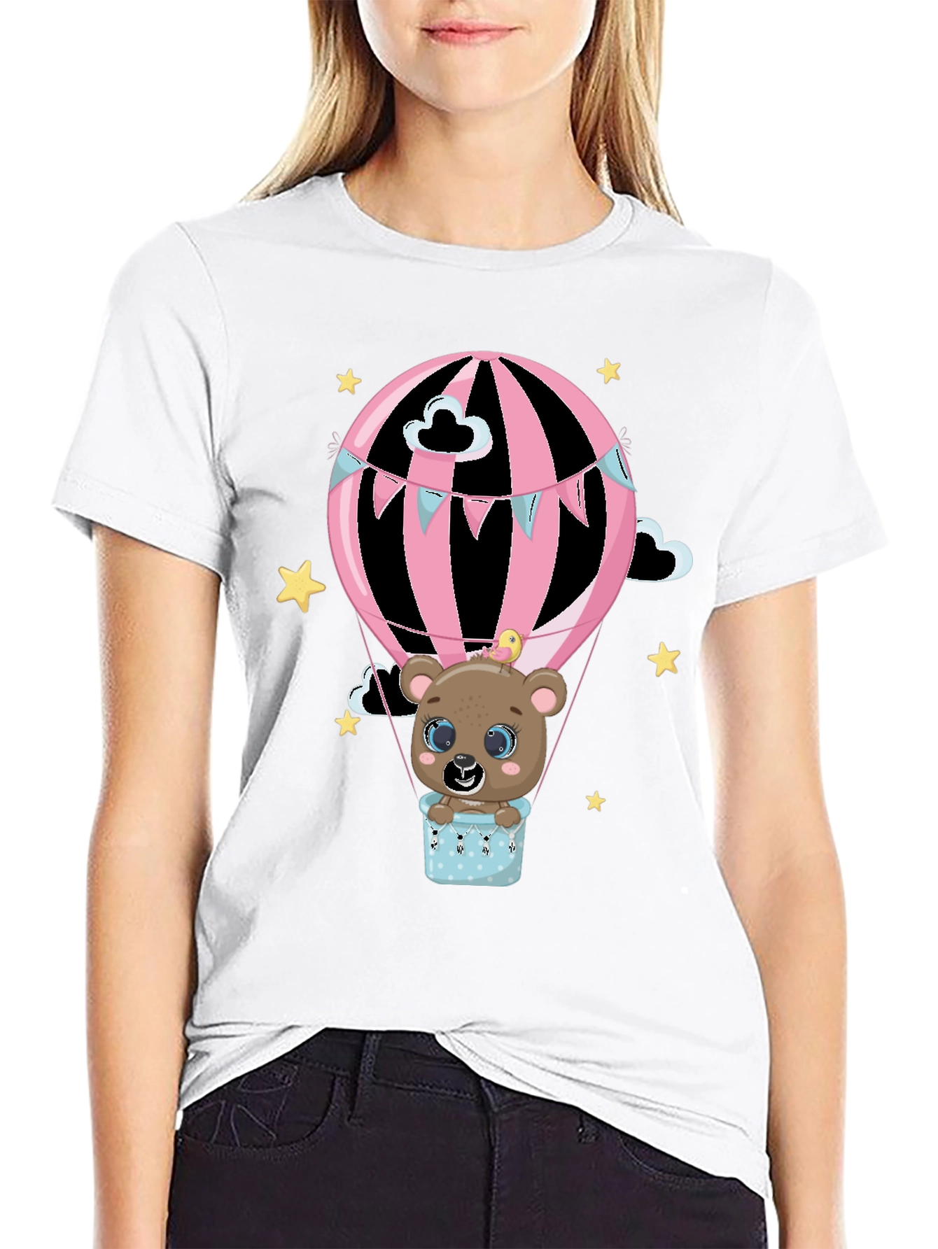 Cute Bear Hot Air Balloon Graphic Tee