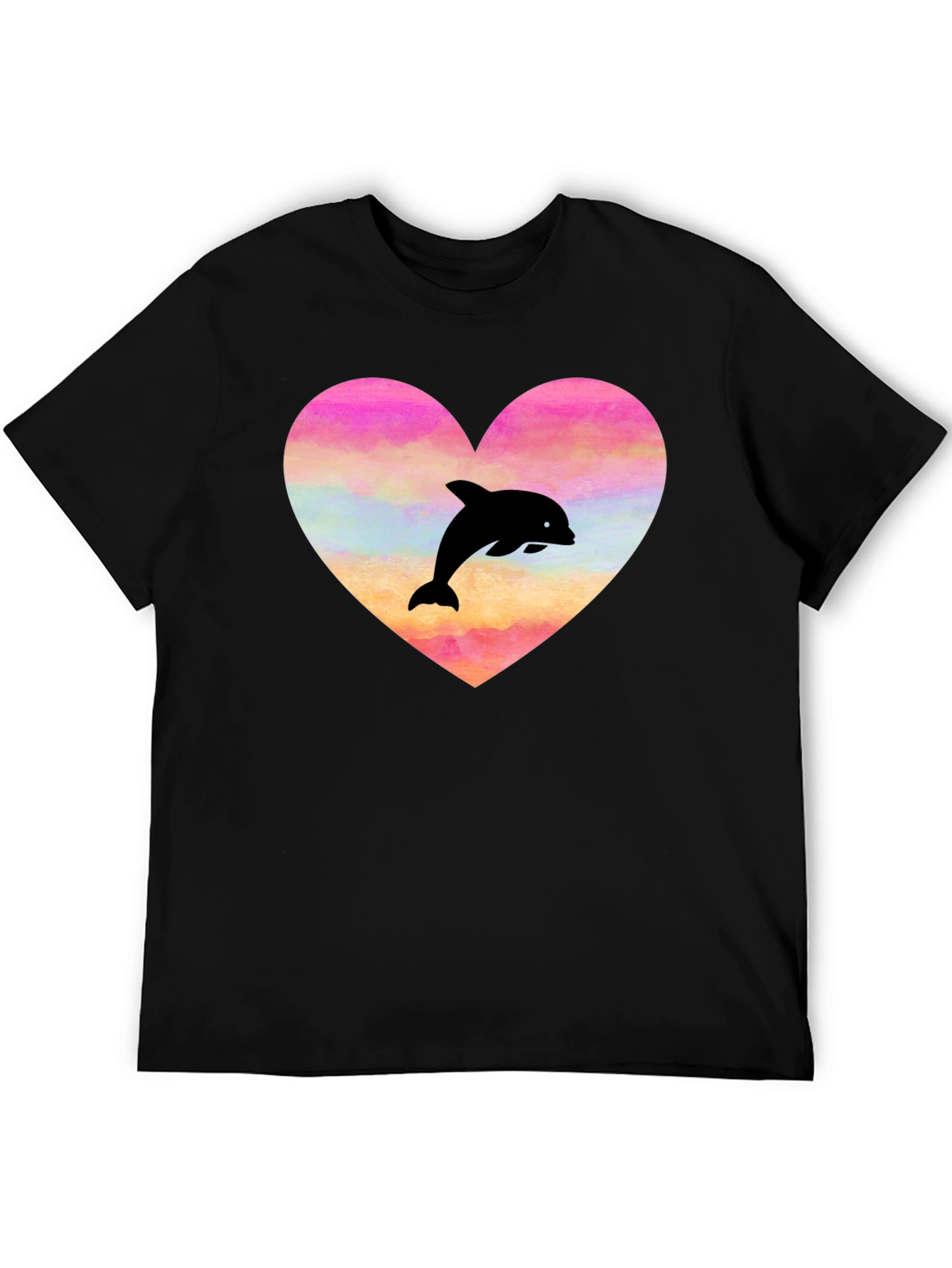 Heart Dolphin Graphic Tee - Black T-Shirt