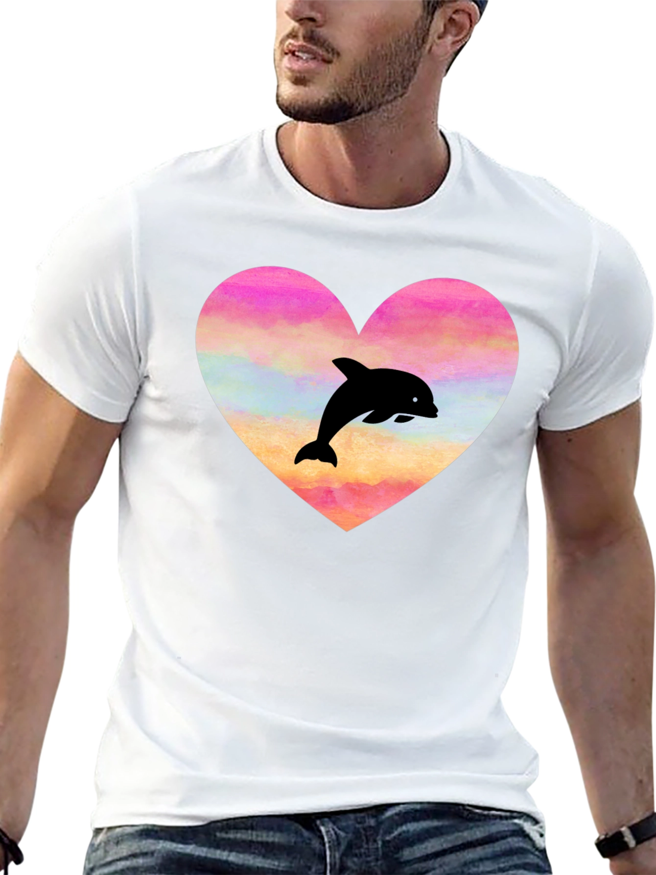 Heart Dolphin Graphic Tee - Black T-Shirt