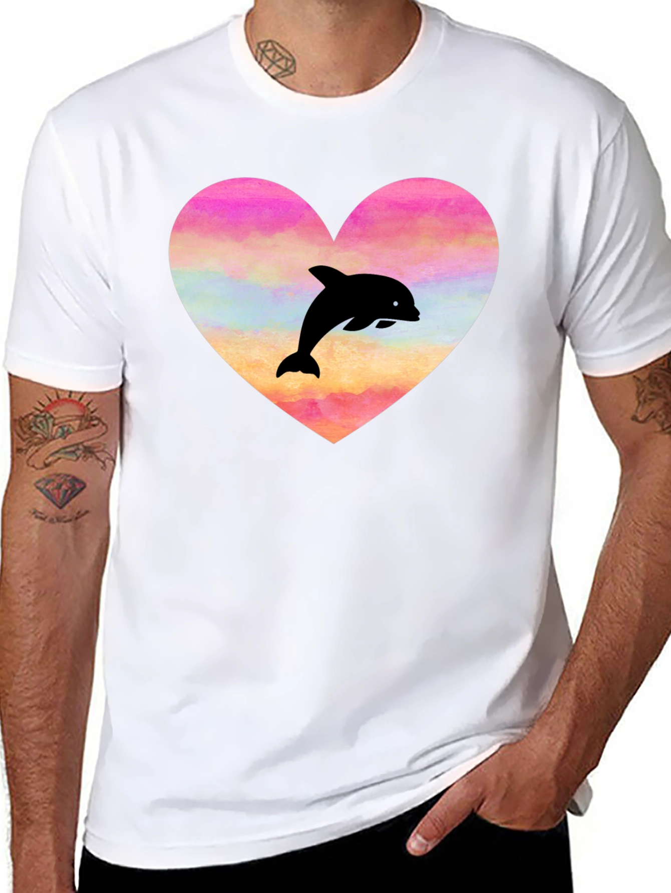 Heart Dolphin Graphic Tee - Black T-Shirt