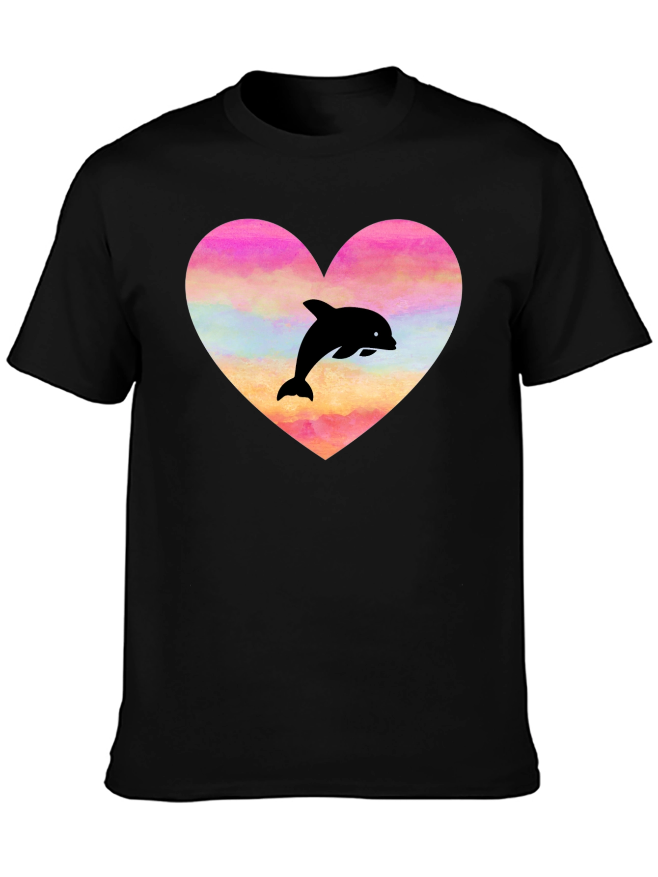 Heart Dolphin Graphic Tee - Black T-Shirt