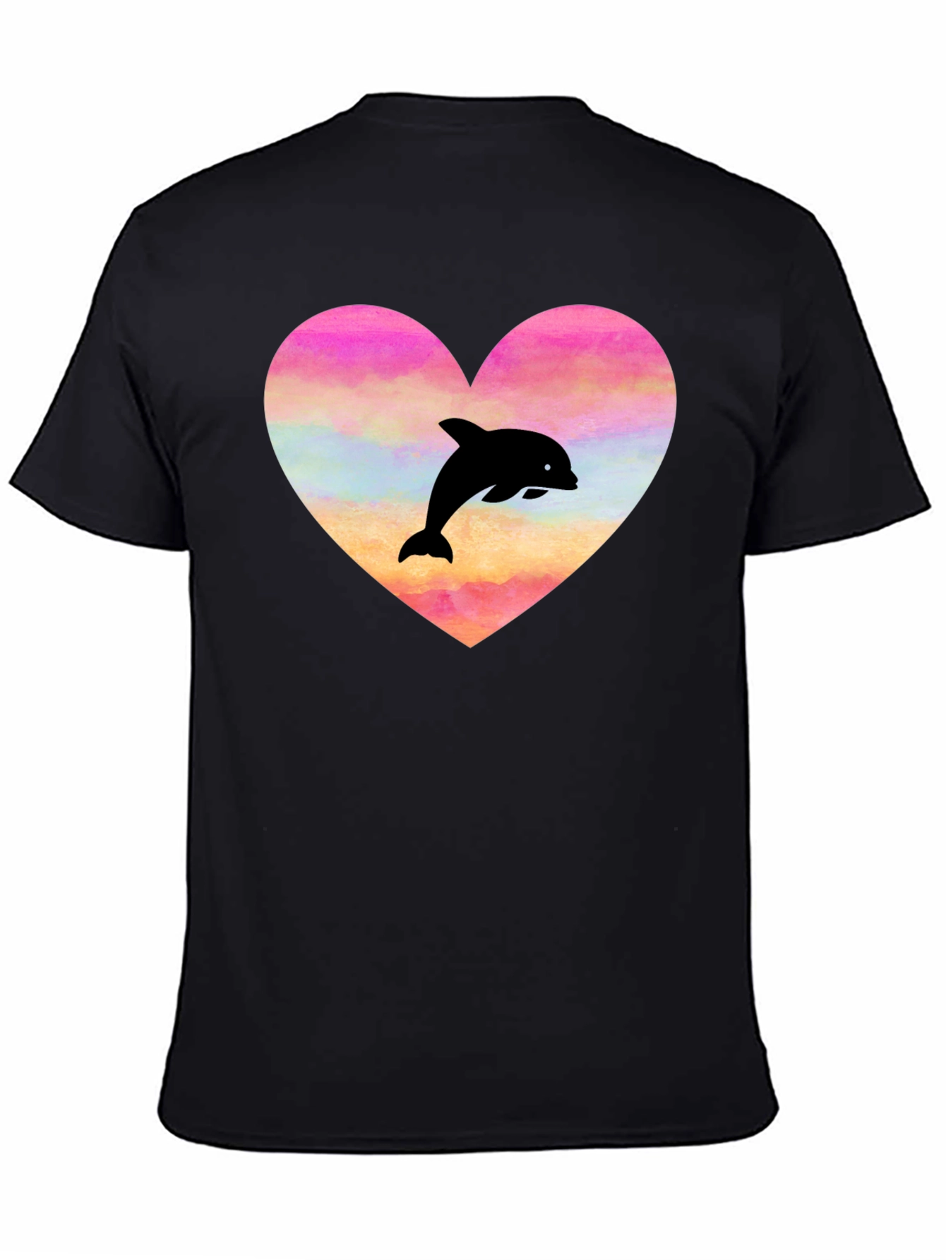 Heart Dolphin Graphic Tee - Black T-Shirt