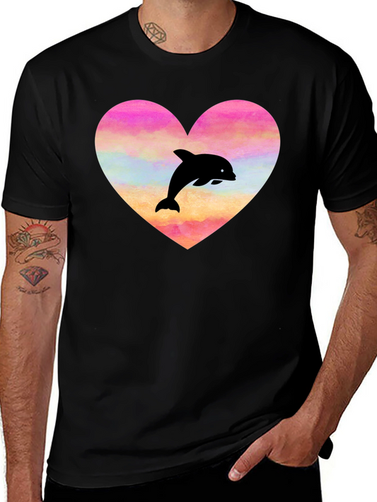 Heart Dolphin Graphic Tee - Black T-Shirt
