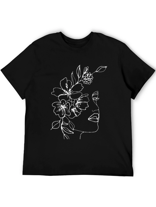 Floral Face Graphic Tee - Stylish Black T-Shirt