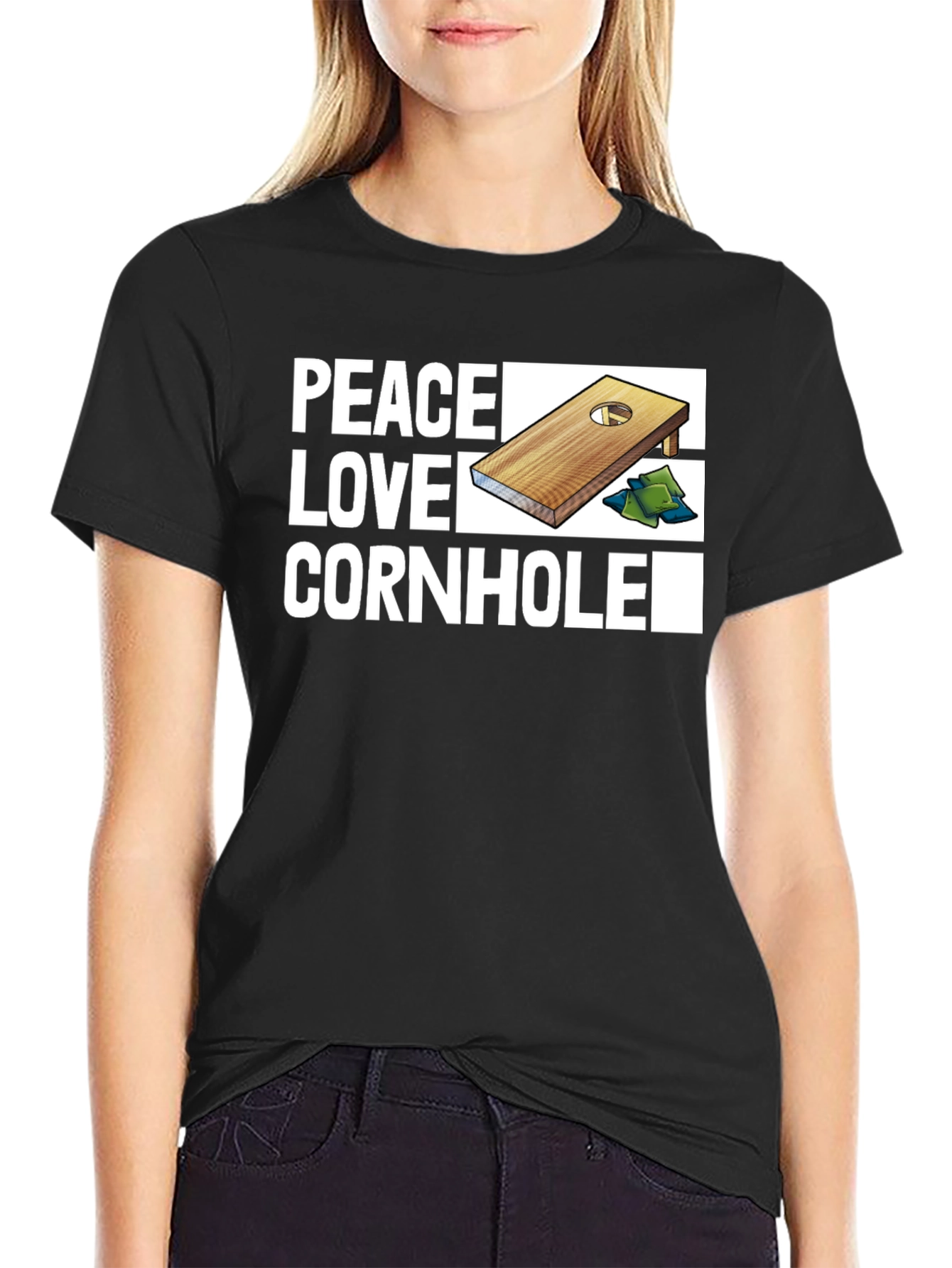 Peace Love Cornhole T-Shirt - Black