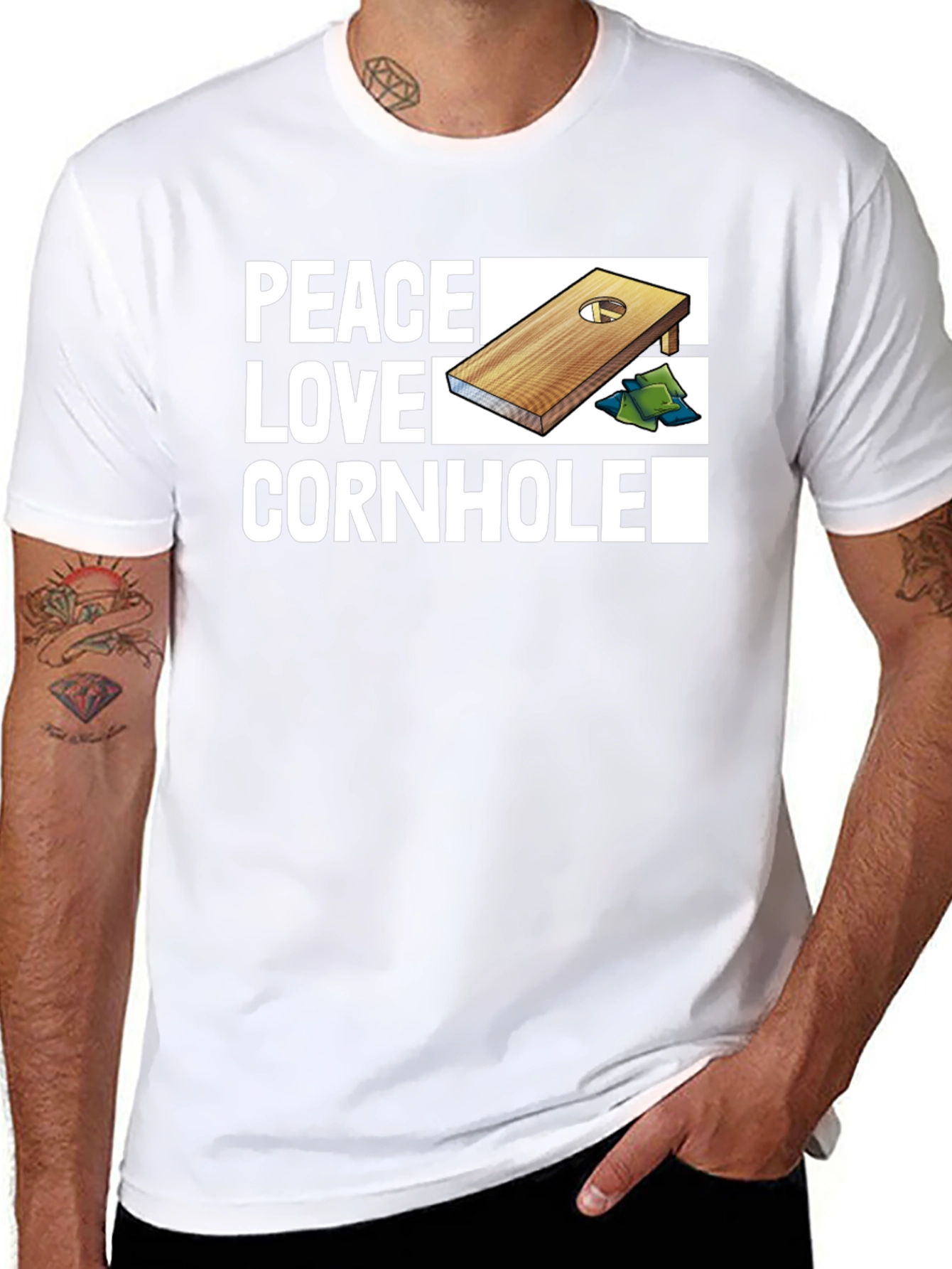 Peace Love Cornhole T-Shirt - Black