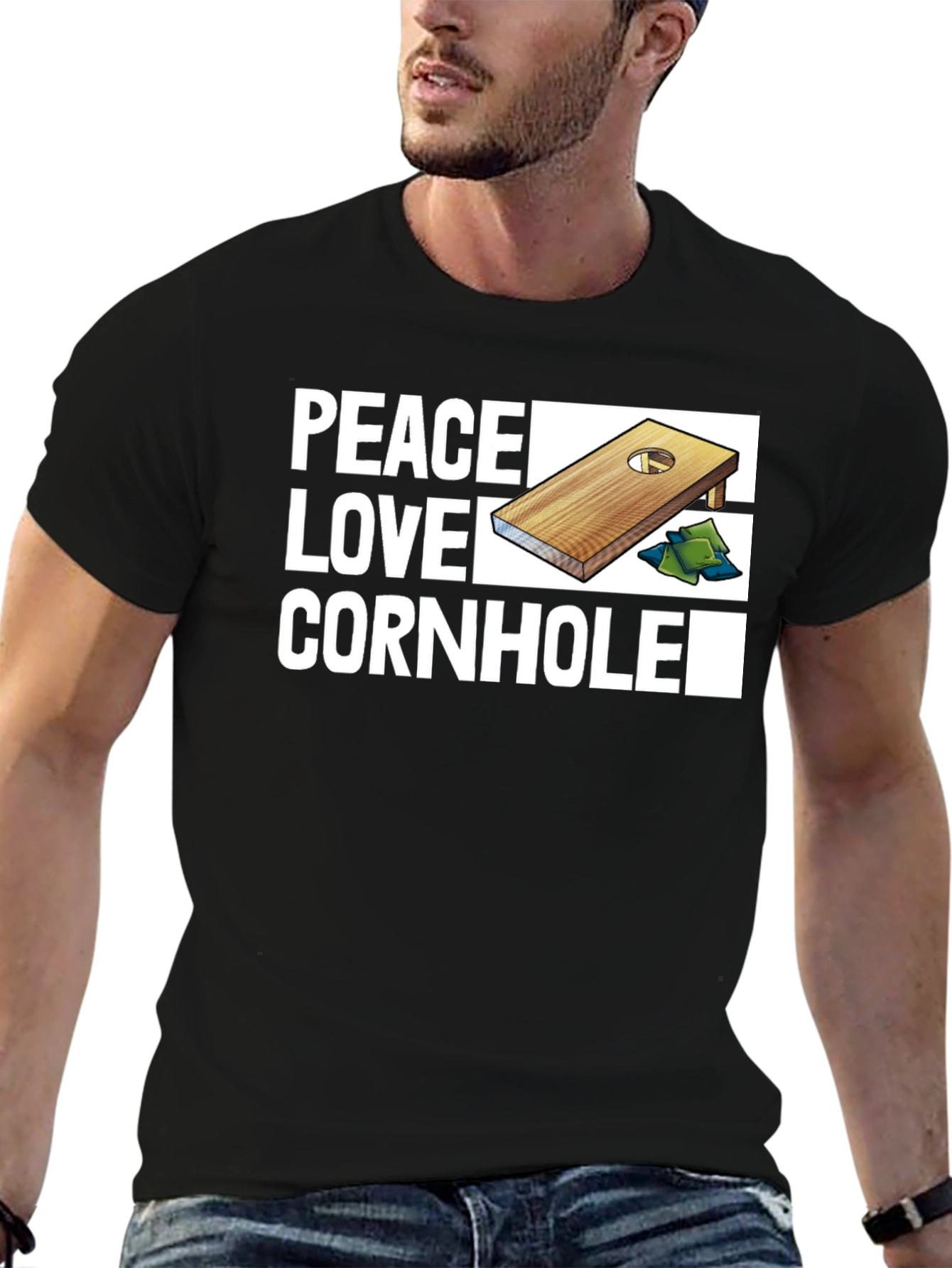 Peace Love Cornhole T-Shirt - Black