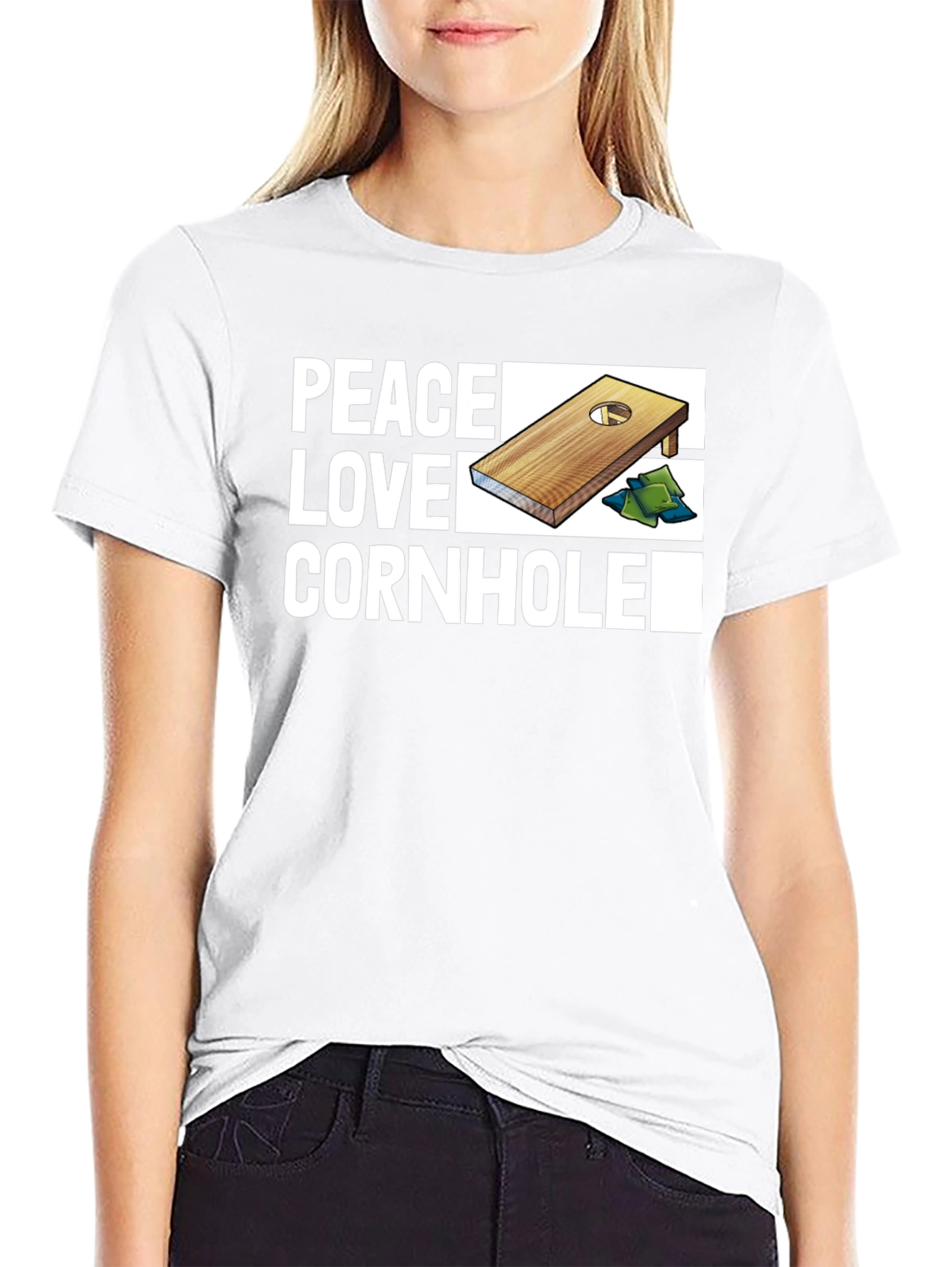 Peace Love Cornhole T-Shirt - Black