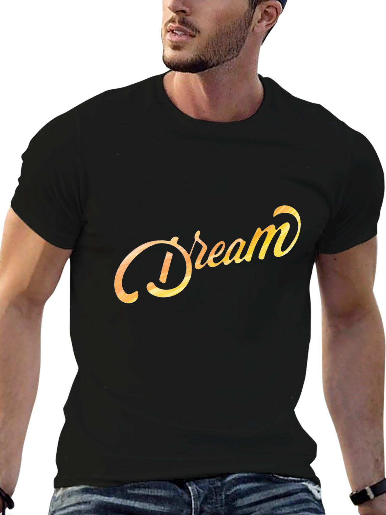 Dream Script Graphic Tee - Black Cotton Casual Shirt