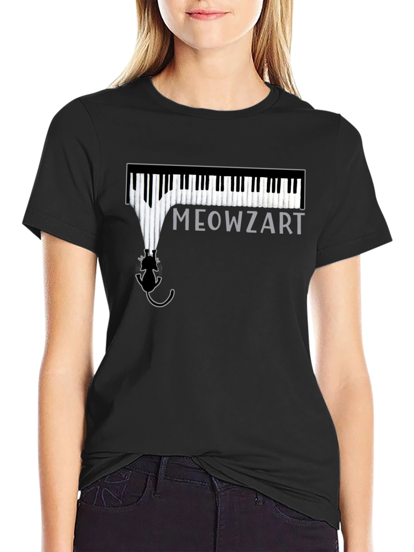 Meowzart Piano Cat T-Shirt - Black
