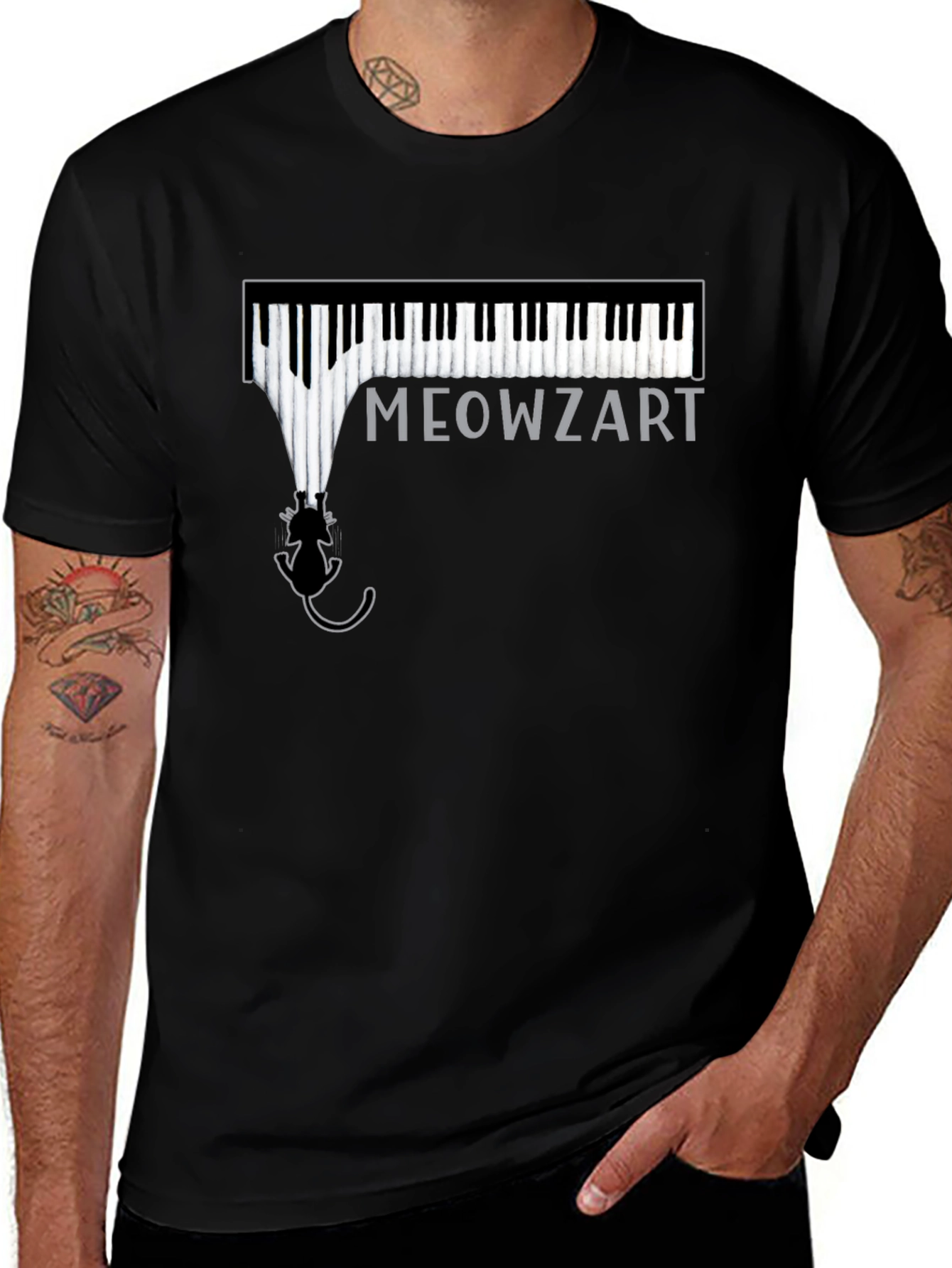 Meowzart Piano Cat T-Shirt - Black