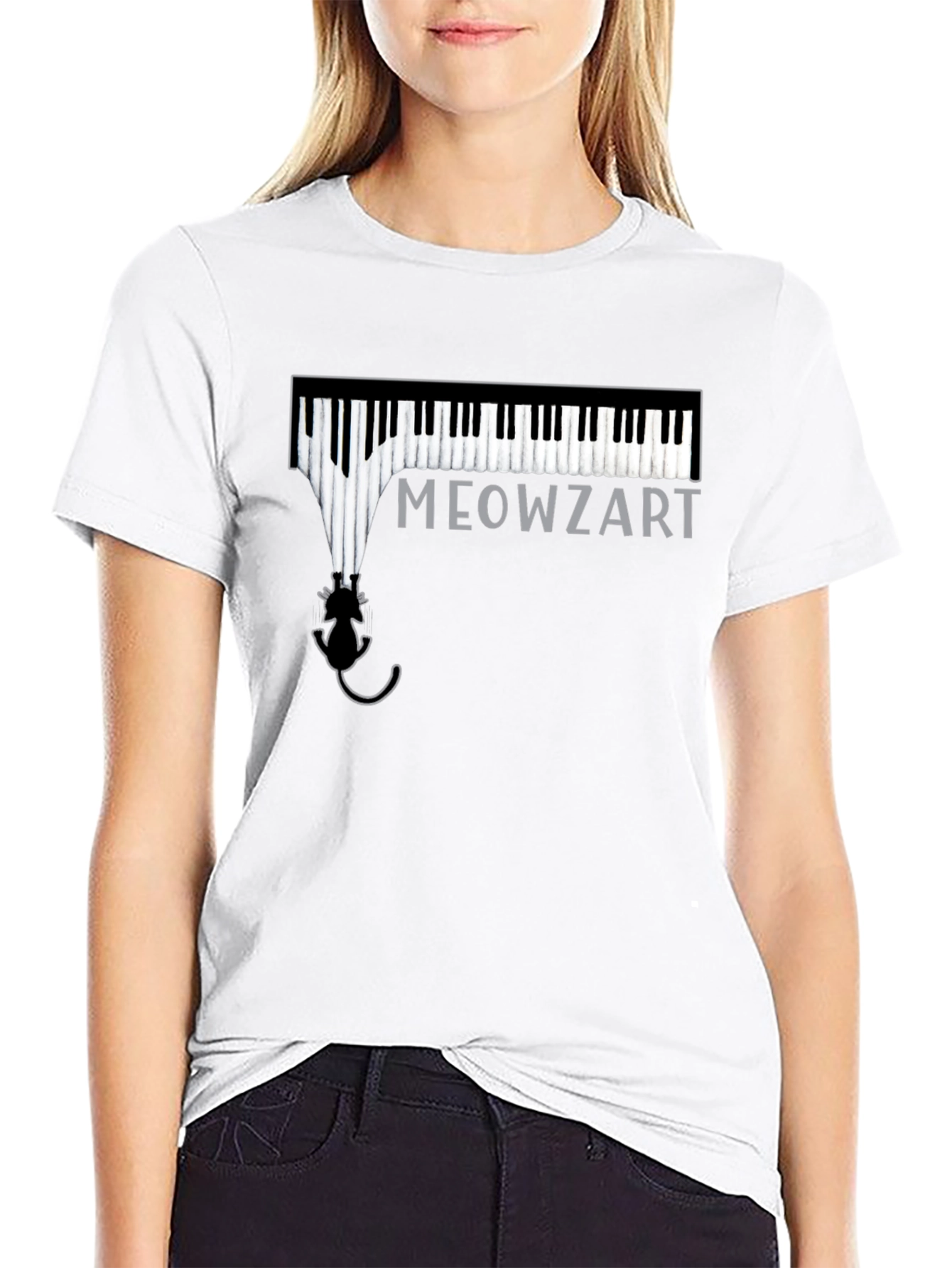 Meowzart Piano Cat T-Shirt - Black