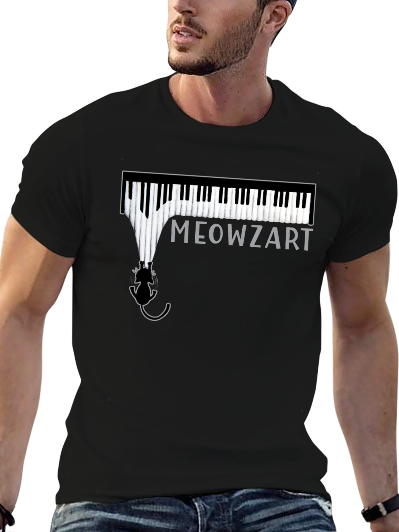Meowzart Piano Cat T-Shirt - Black