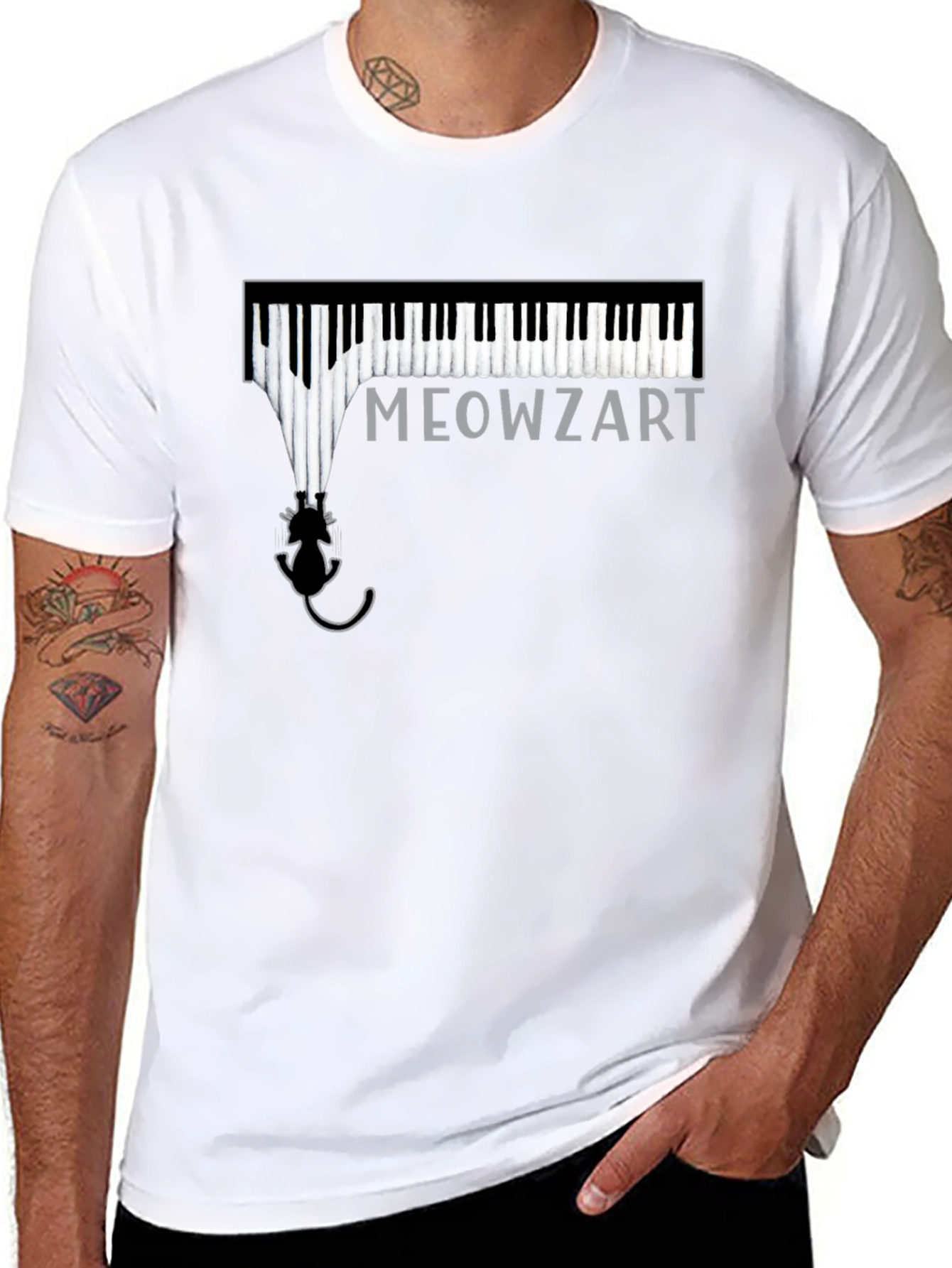 Meowzart Piano Cat T-Shirt - Black