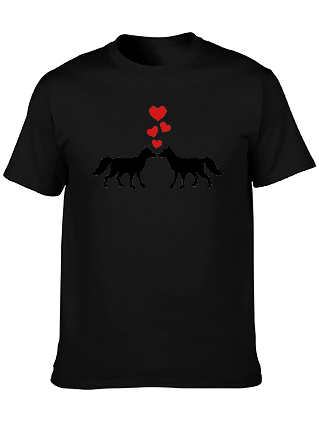 Wolf Love Valentines Day Black T-Shirt
