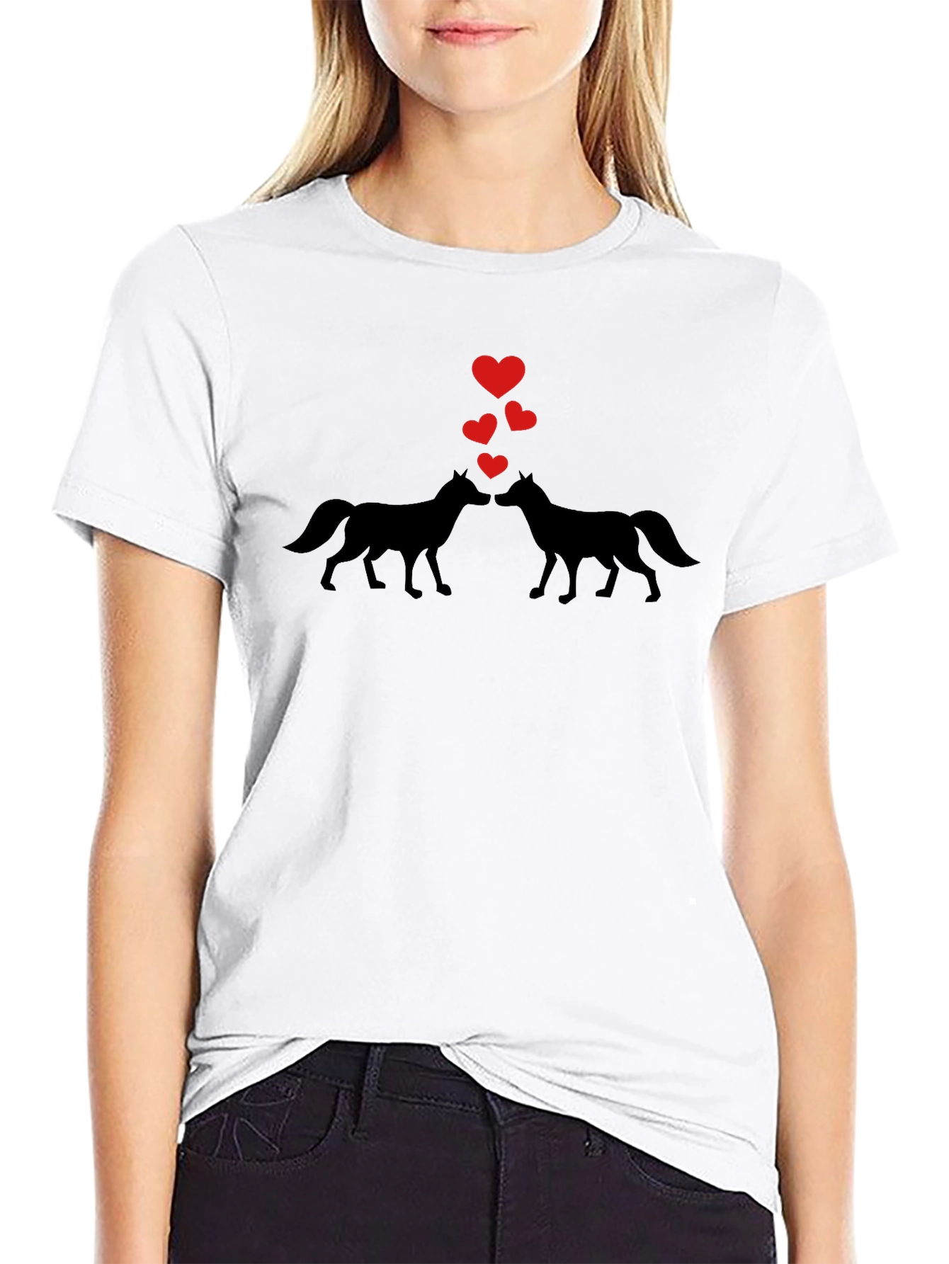 Wolf Love Valentines Day Black T-Shirt