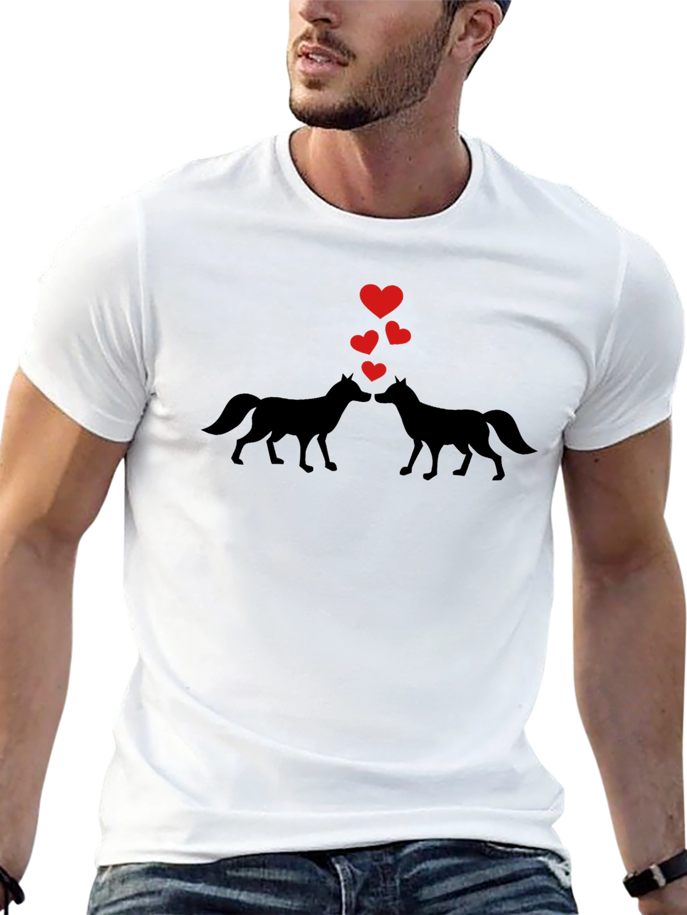 Wolf Love Valentines Day Black T-Shirt
